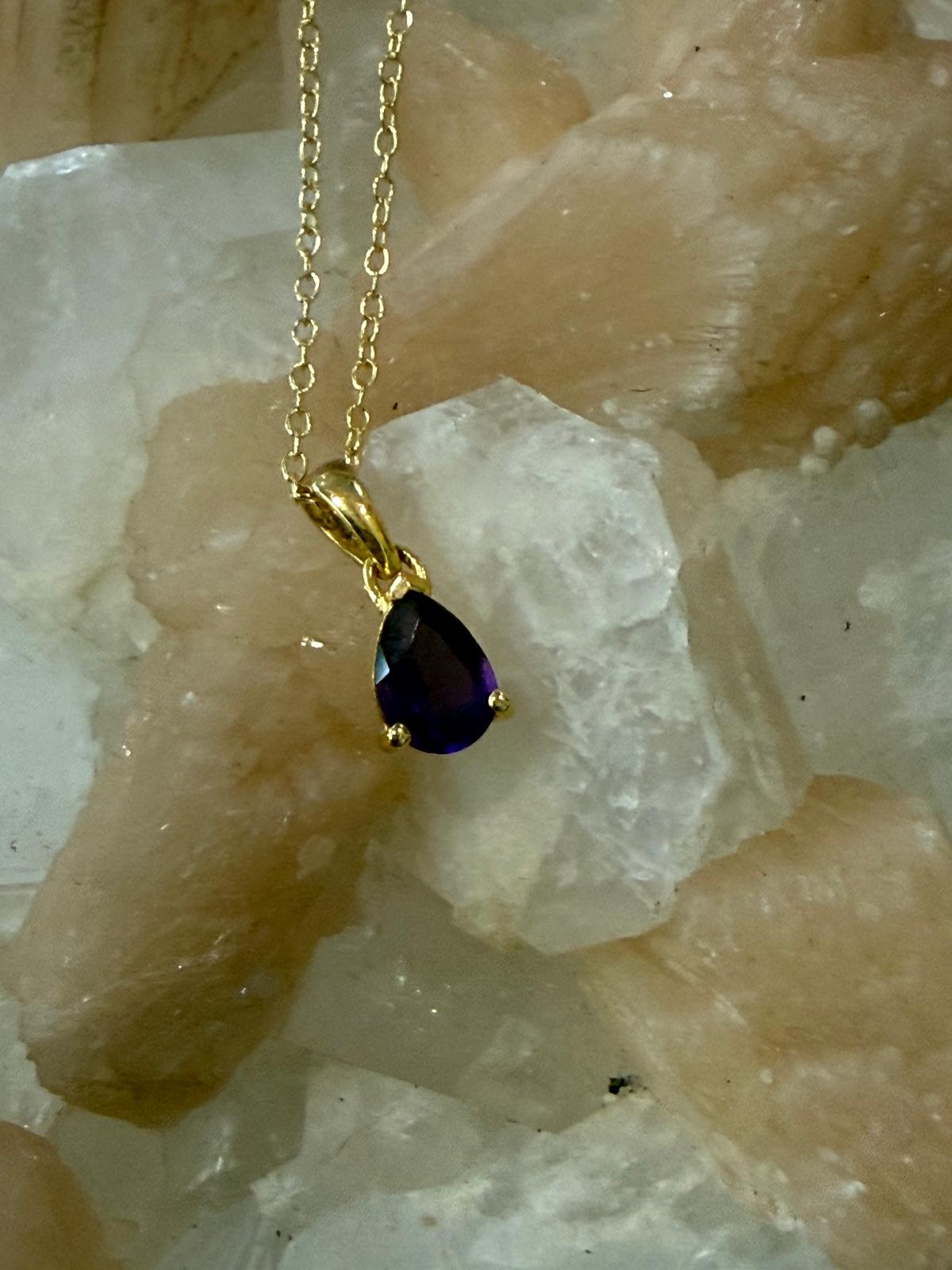 Amethyst Radiance Teardrop Pendant in 18ct Gold Vermeil Crystal Wellness