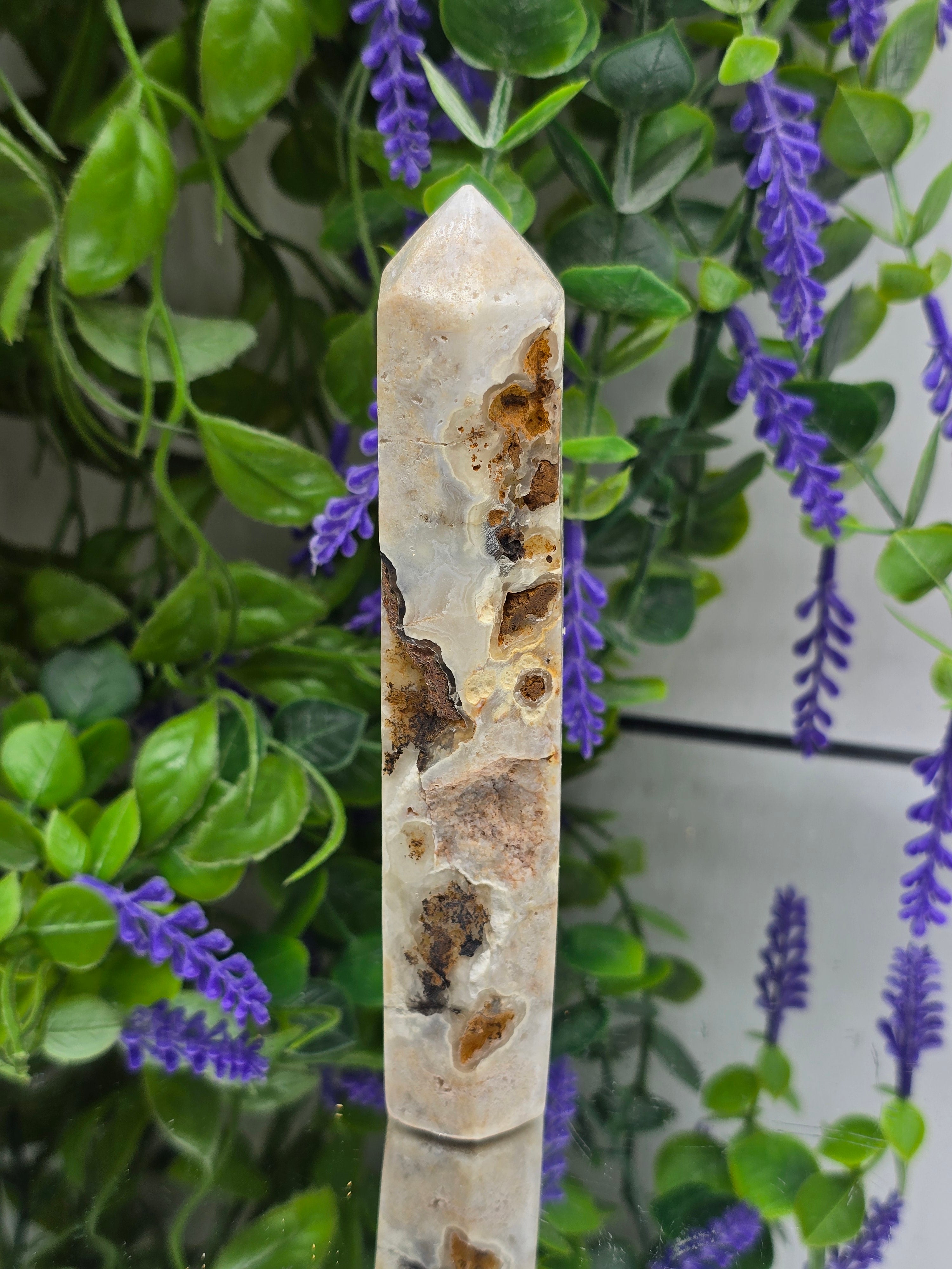 Brazilian Pink Amethyst with Natural Agate & Chalcedony Tower | 137gr 13.5x2.5 | Spiritual Peace, Love & Calming Crystal Wellness