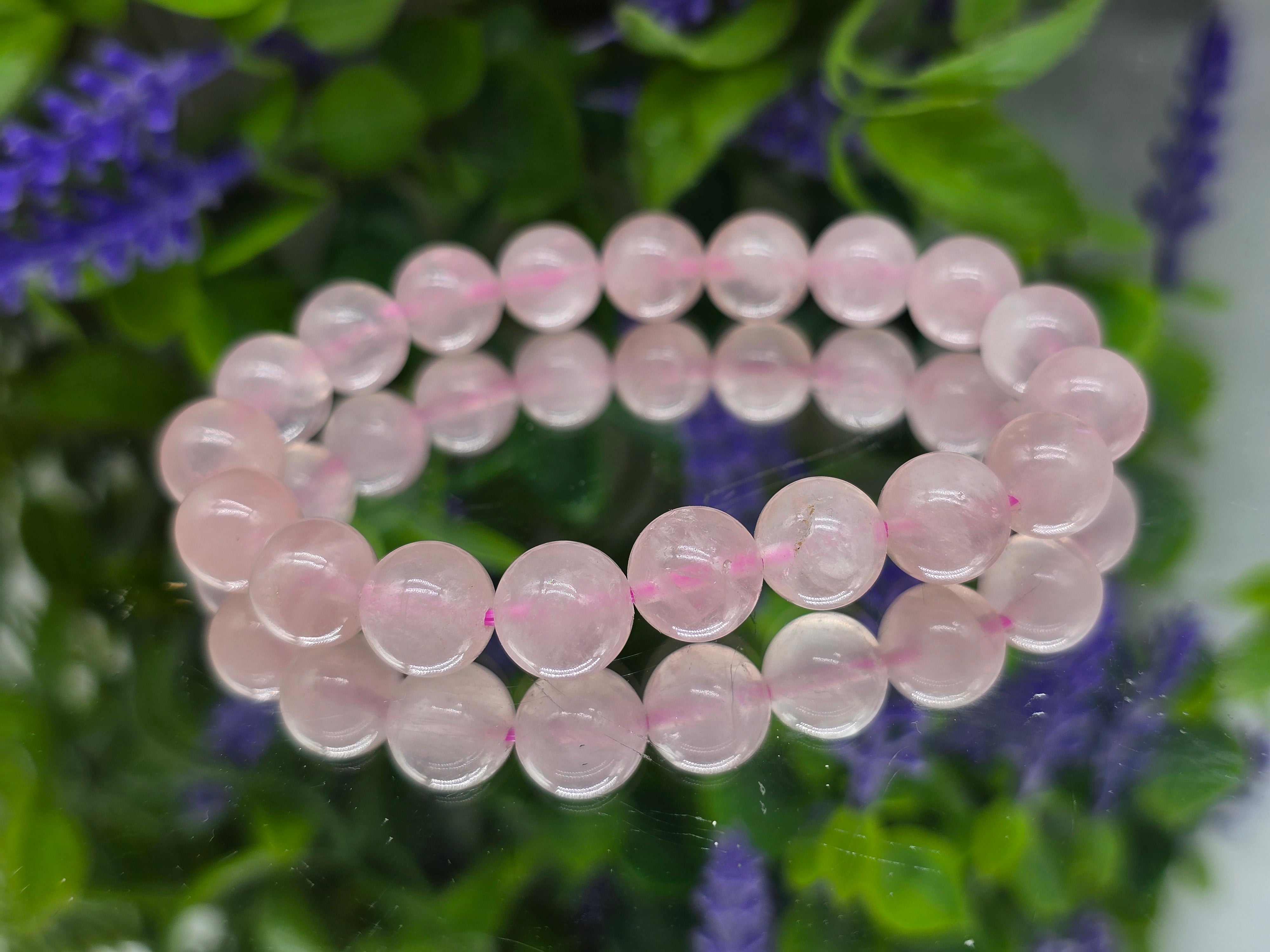 Natural Rose Quartz Round Beads Bracelet (Stone of Unconditional Love) Crystal Wellness
