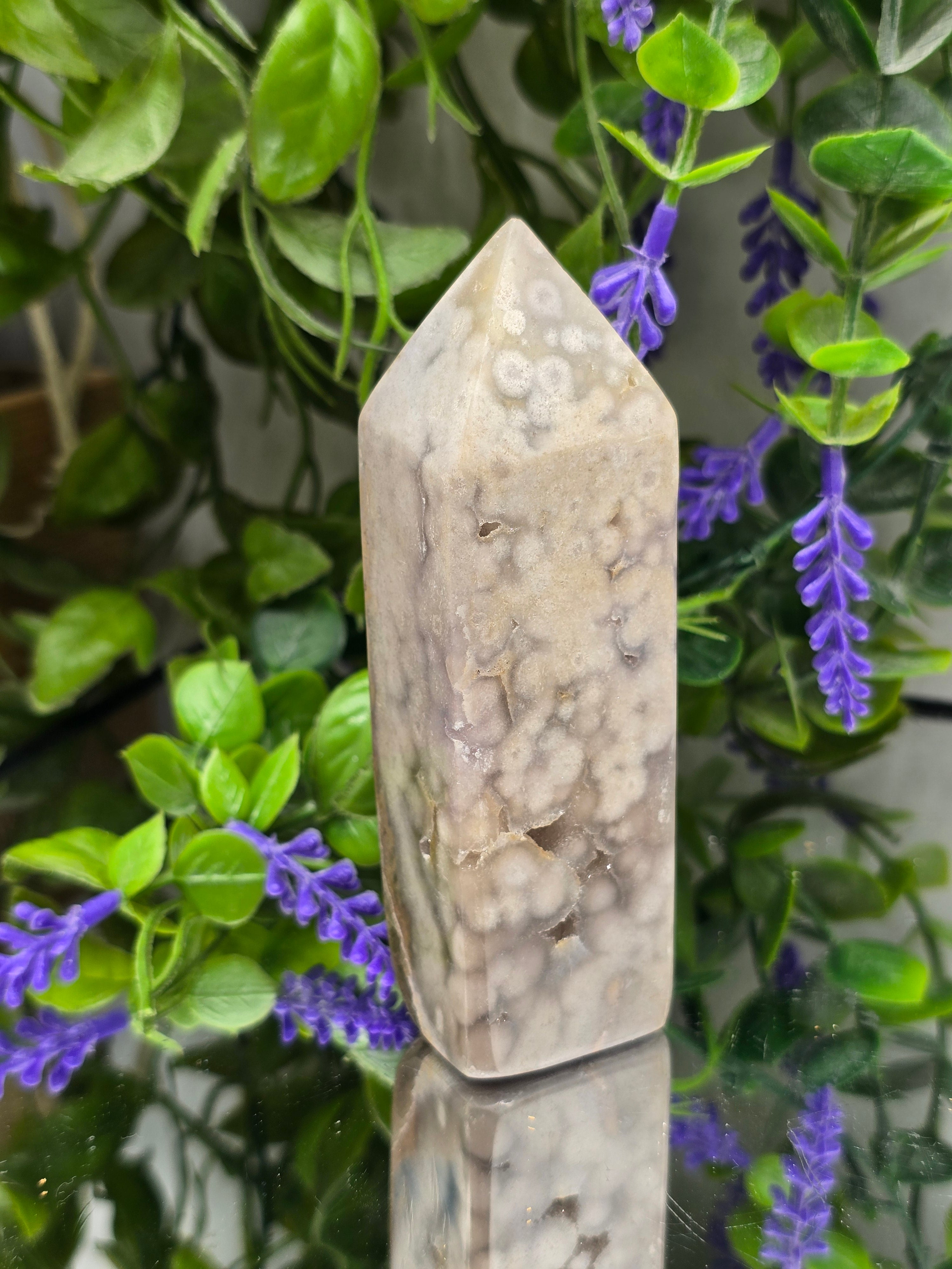 Brazilian Rare Pink Amethyst with Natural Agate & Chalcedony Tower – 222g 11×3cm | Spiritual Peace, Calm & Divine Love Crystal Wellness