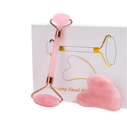Rose Quartz Facial Roller and Gua Sha Set Crystal Wellness