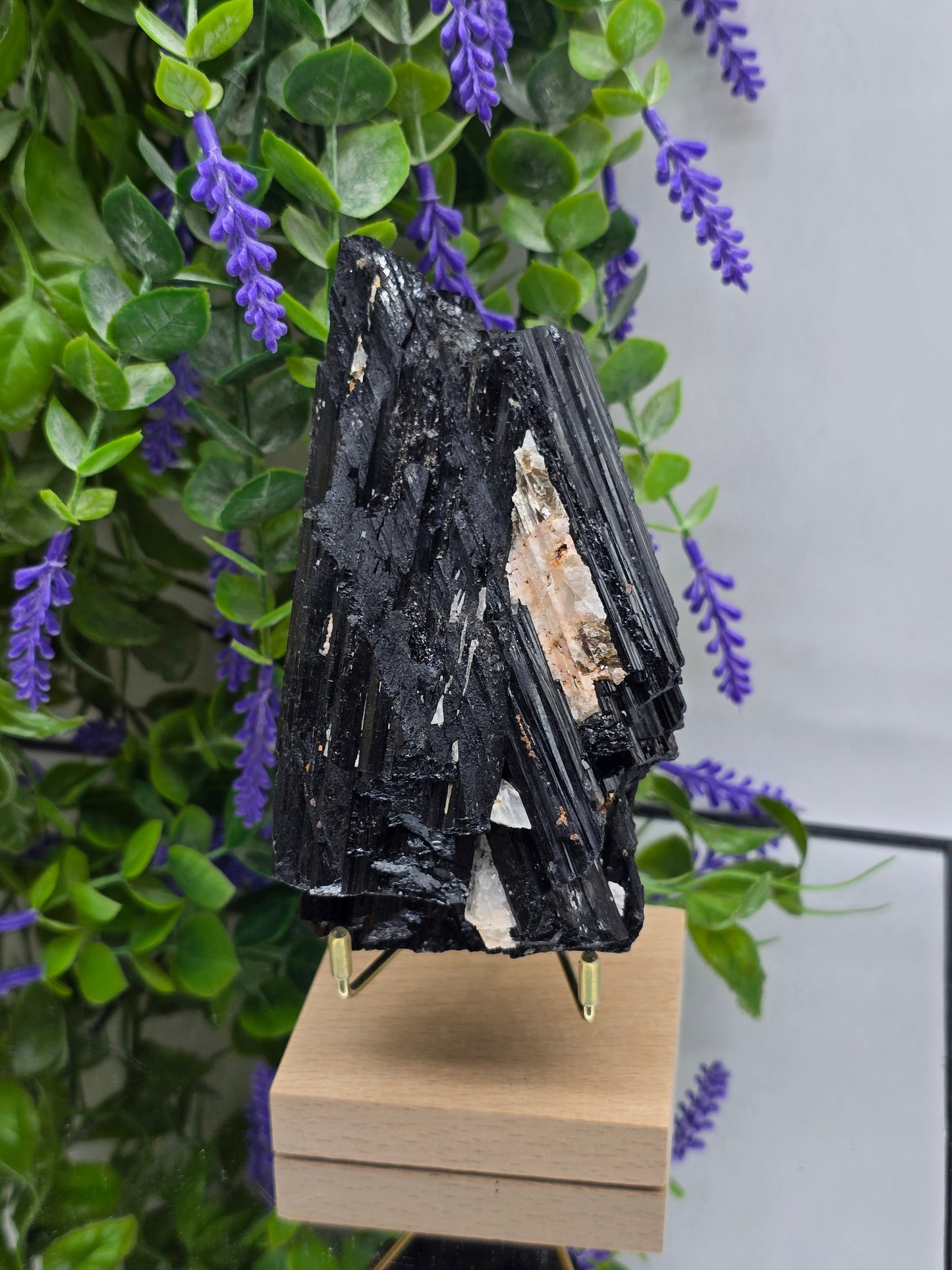 Natural Black Tourmaline Raw Standing Display Included – Stone of Protection, Grounding & Energy Shield Crystal Wellness
