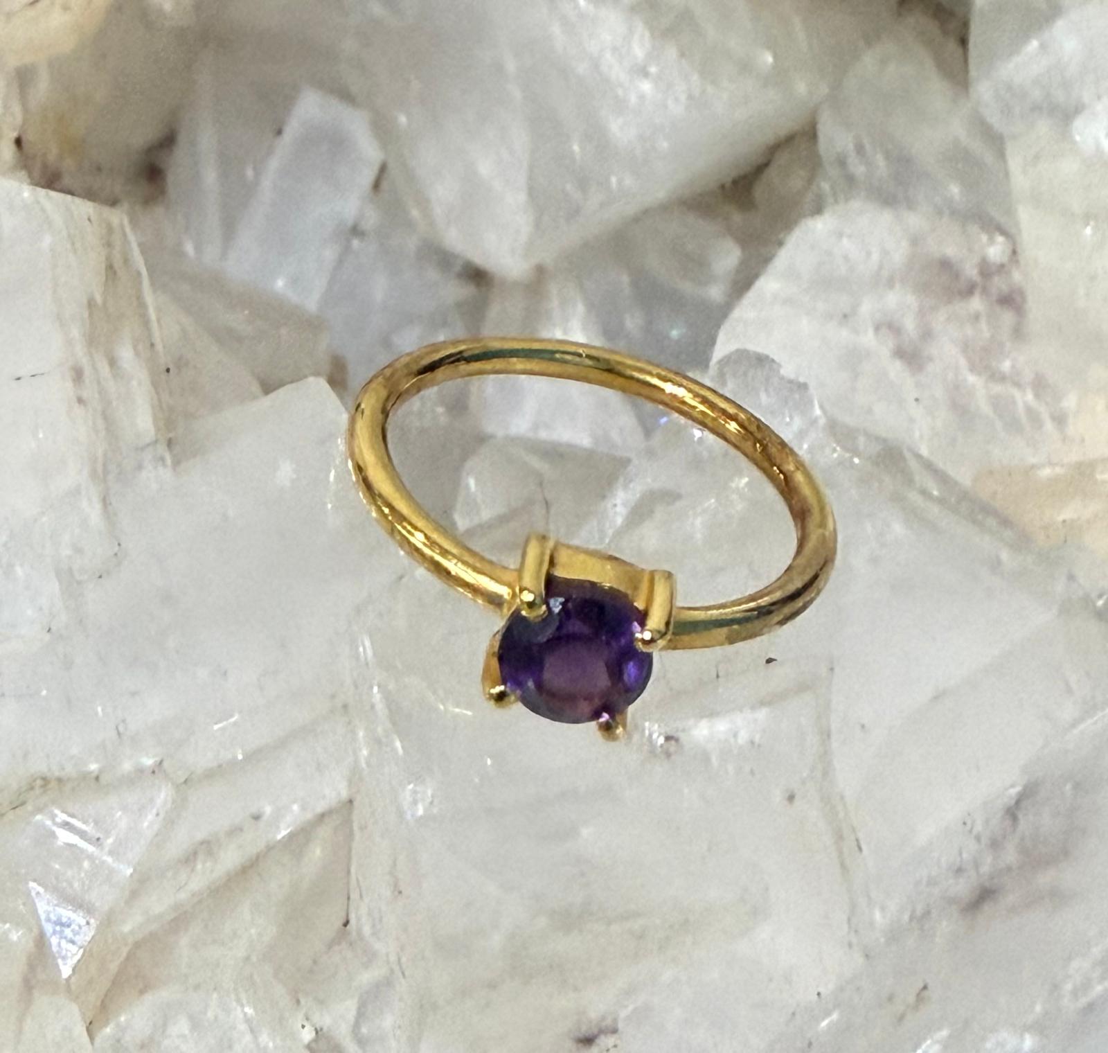 Amethyst Ring in 18ct Gold Vermeil Size 4 – Stone of Intuition & Spiritual Protection Crystal Wellness