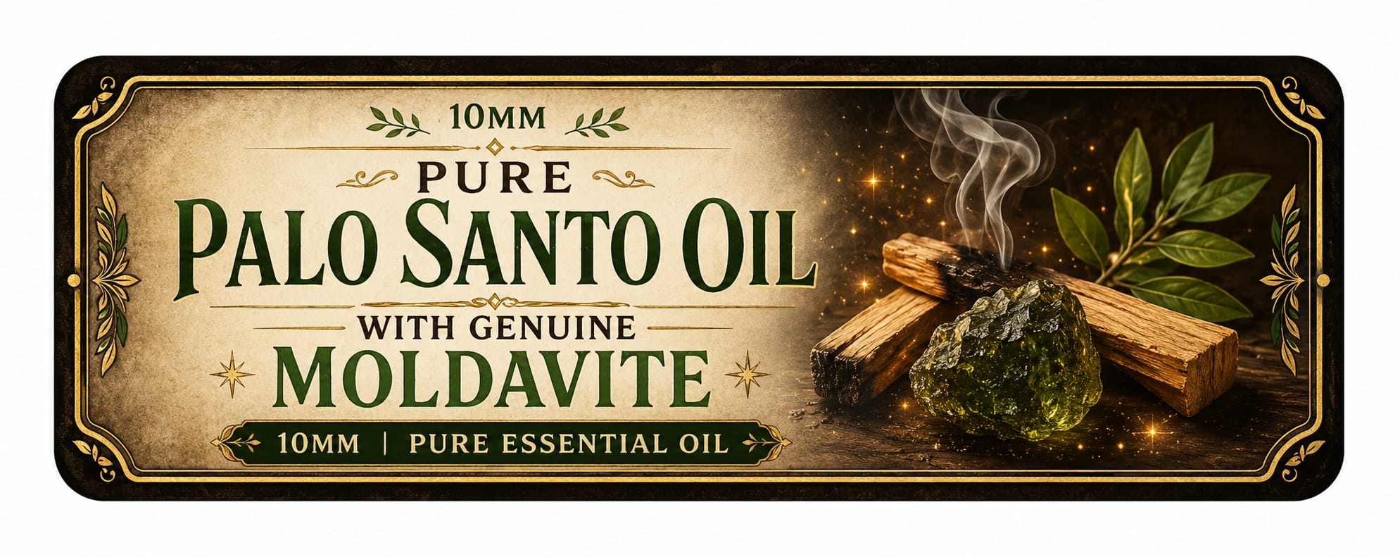 10mm Pure Palo Santo Essential Oil with Genuine Moldavite Infusion – High Vibration Cleansing & Transformation Spiritual Anointing Oil Crystal Wellness