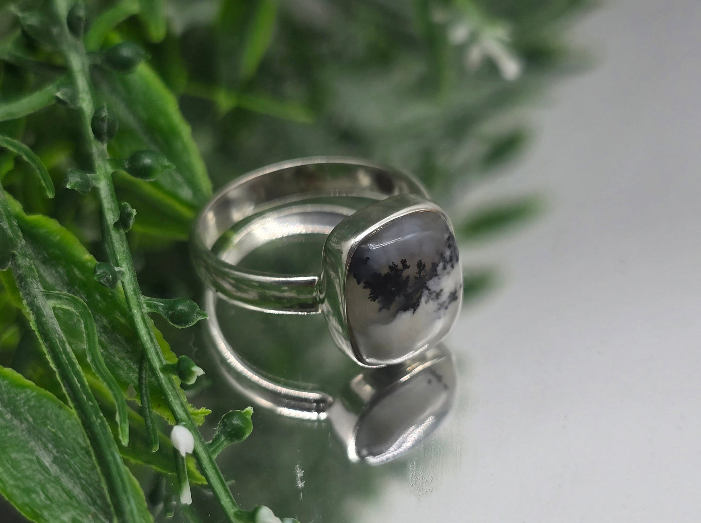 Dendrite Opal 925 Silver Ring – Clarity & Inner Growth, Size 9 Crystal Wellness