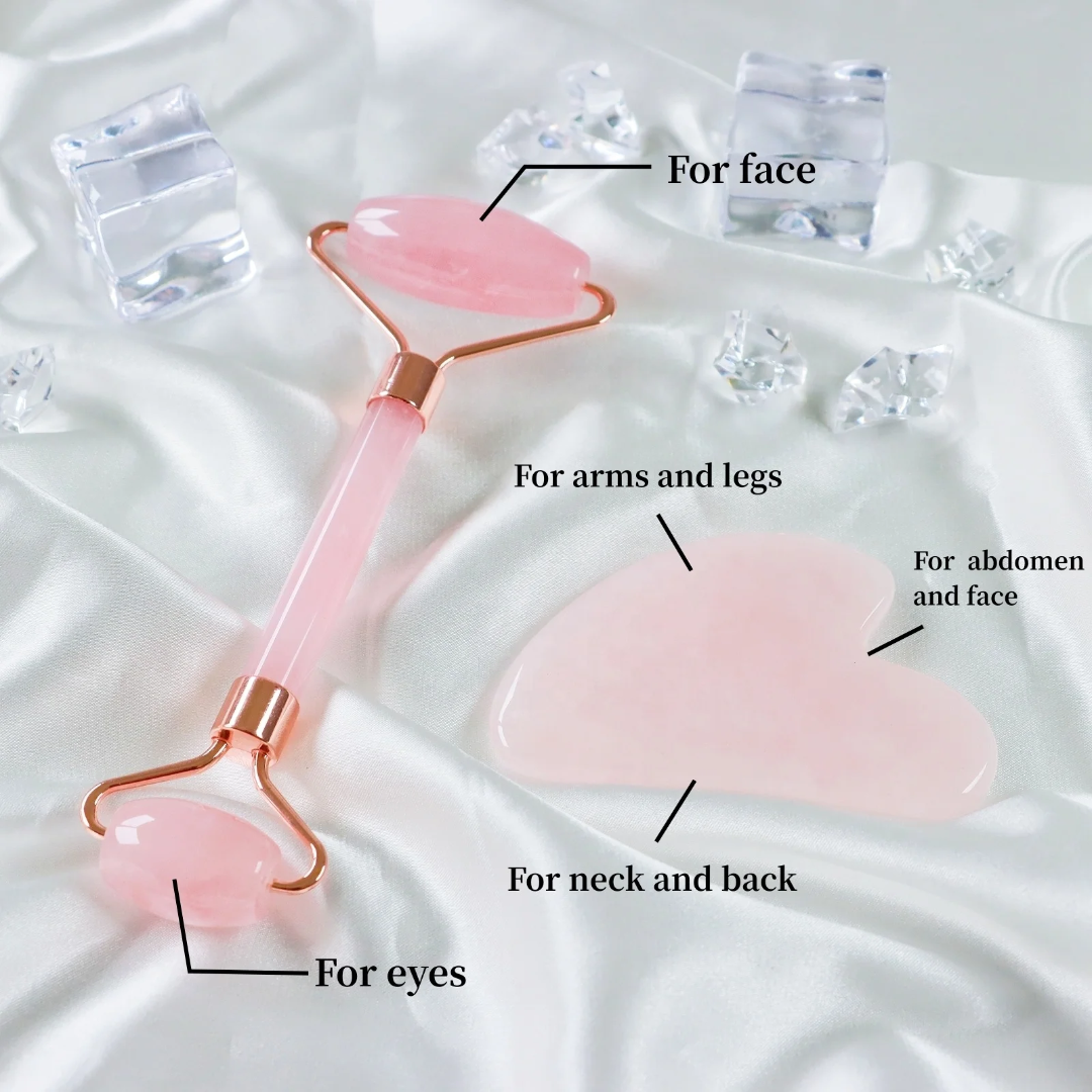 Rose Quartz Facial Roller and Gua Sha Set Crystal Wellness