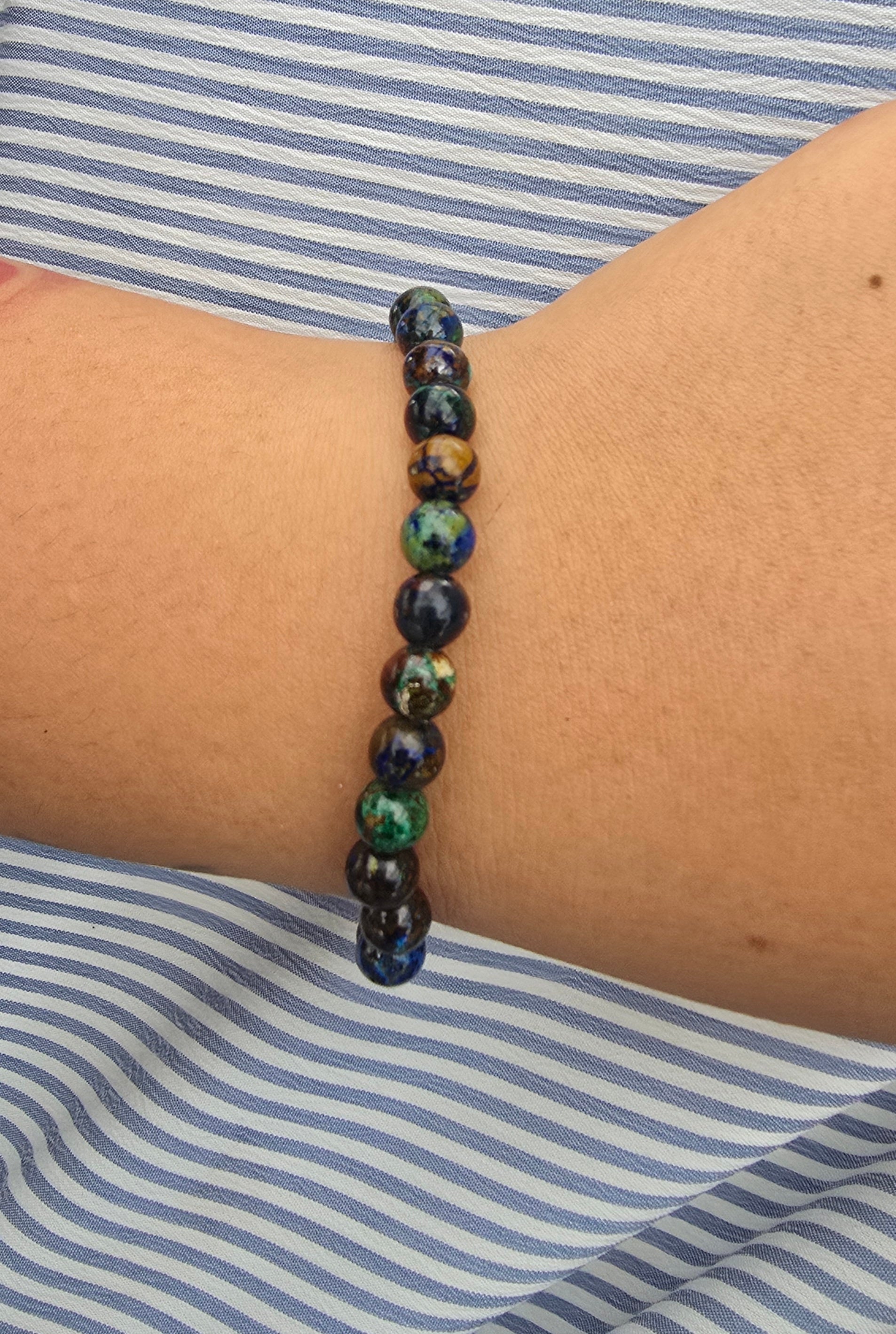 Azurite Malachite 6mm Healing Bracelet – Intuition, Emotional Healing & Mental Clarity Crystal Wellness