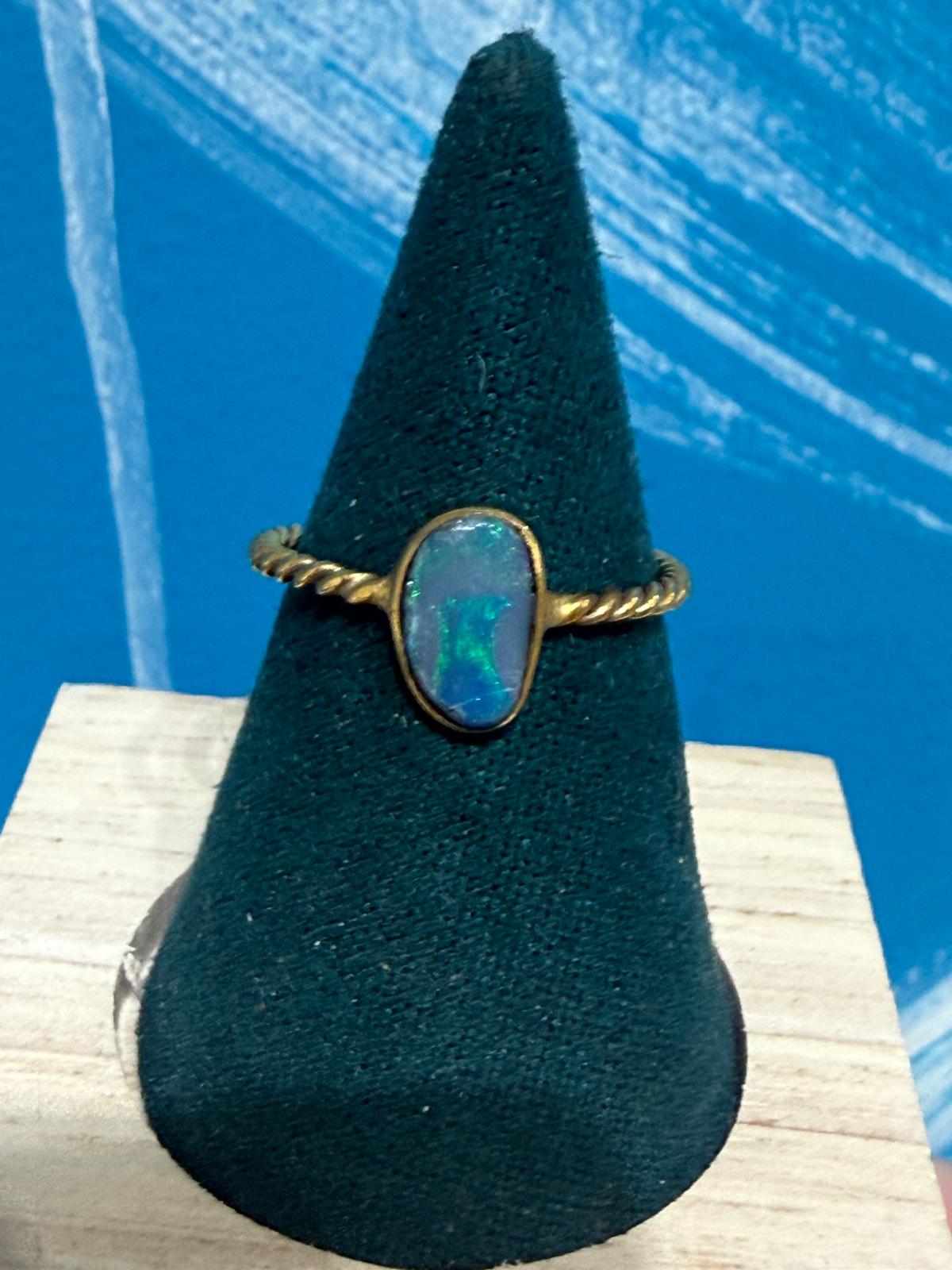 Celestial Glow Australian Opal 22 Carat Gold Ring – Size 7.5 Crystal Wellness