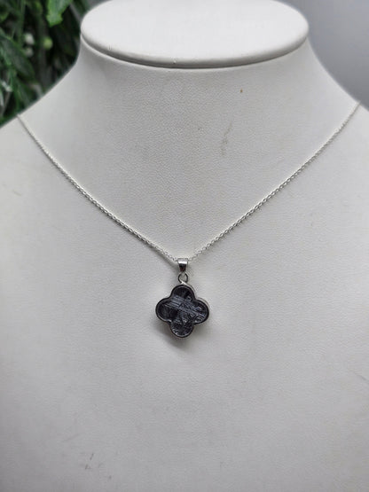 Munionalusta Meteorite Four Leaf Clover Pendant 16x16mm – Swedish Iron Meteorite – Cosmic Protection, Grounding & Spiritual Awakening Crystal Wellness