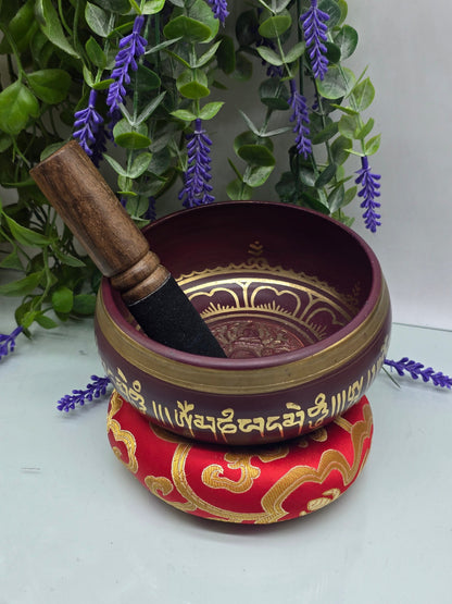 Tibetan Singing Bowl — 5 Inch | B Note | Five Buddhas | Crown Chakra
“Five Wisdom Buddhas — Bowl of Higher Consciousness” Crystal Wellness