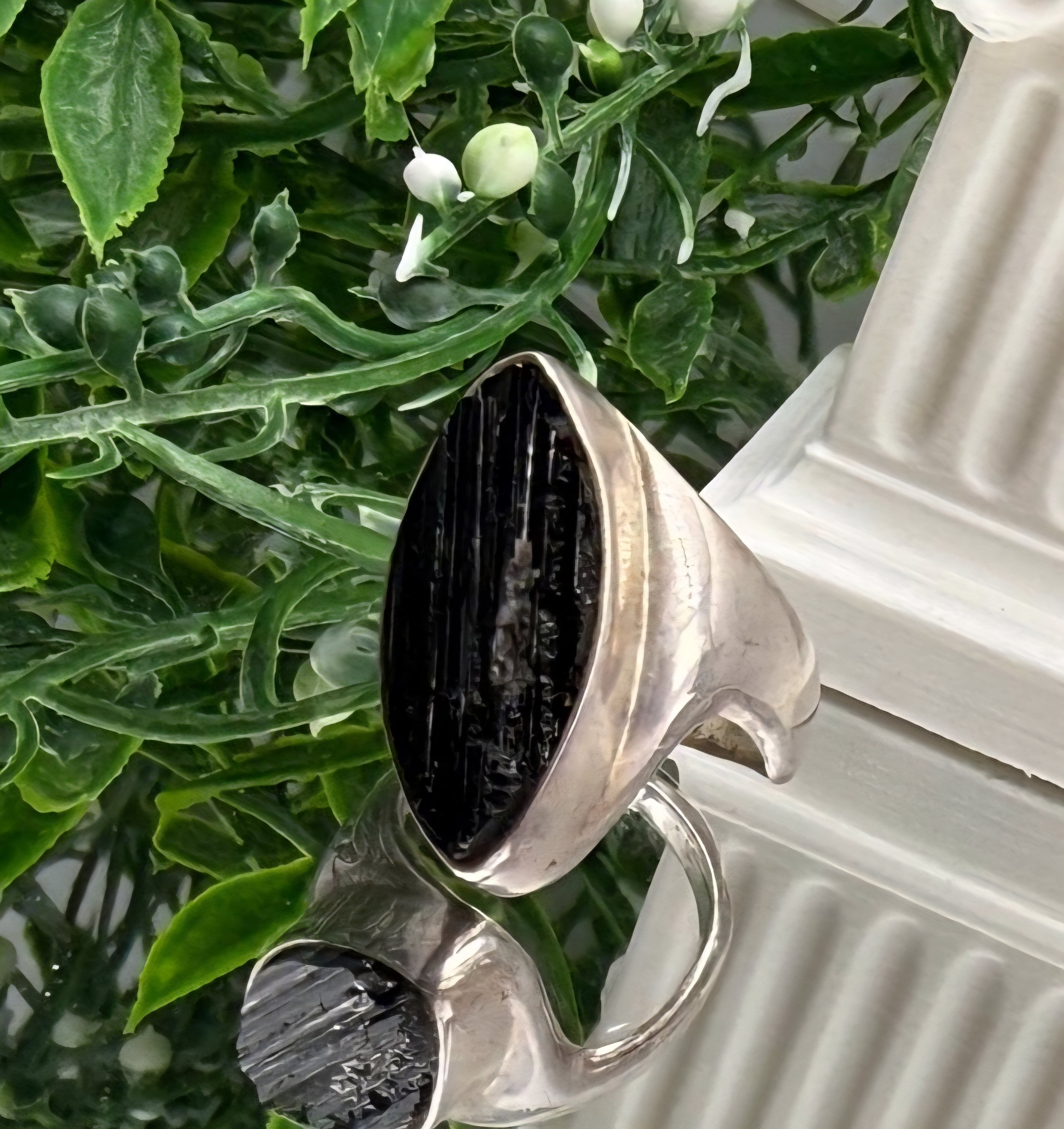 Black Tourmaline Raw Statement Ring (Stone of Protection & Grounding) – Solid 925 Sterling Silver – Size 6 Crystal Wellness