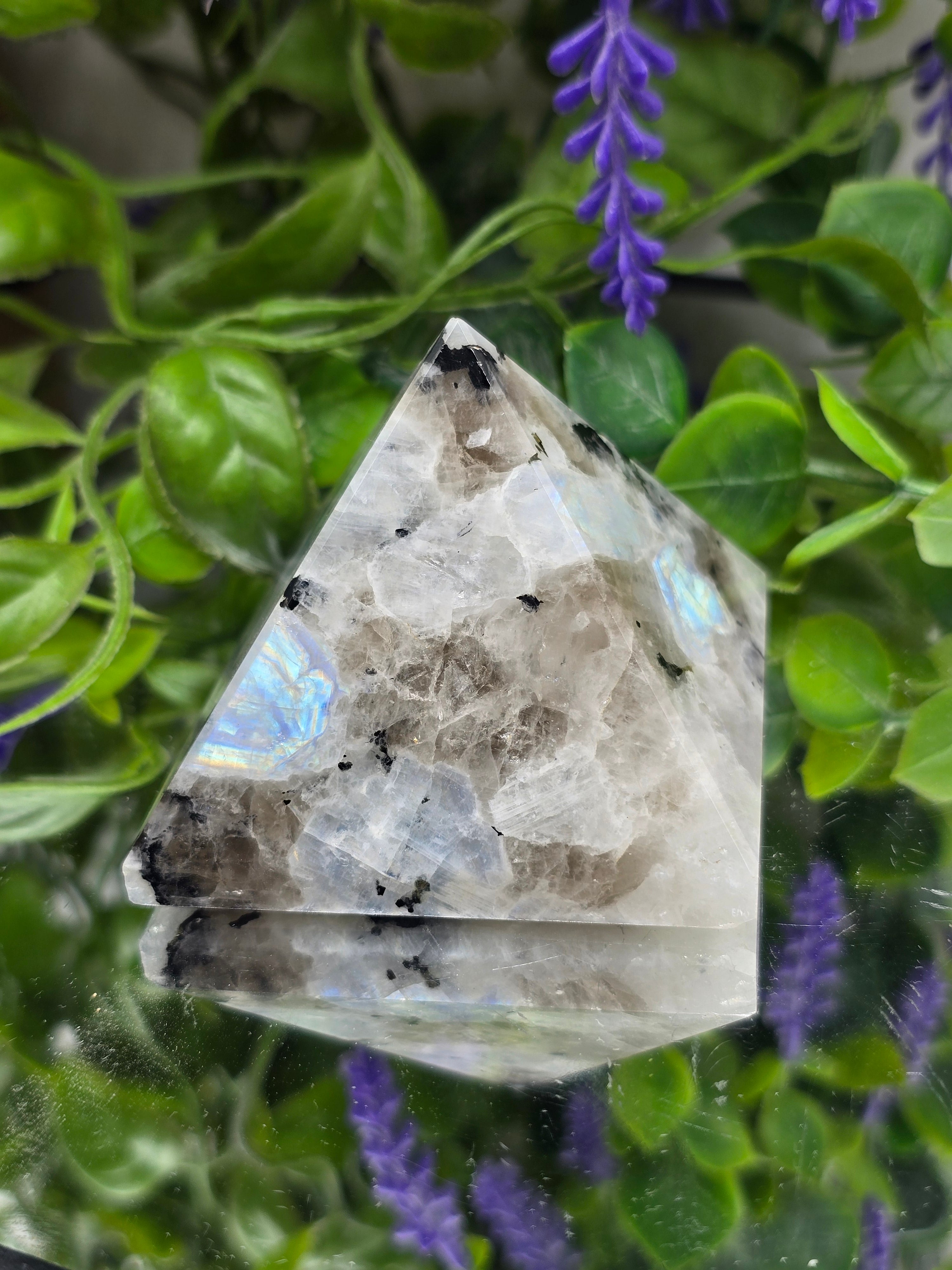 Natural Rainbow Moonstone Pyramid – Intuition, Feminine Energy & New Beginnings Crystal Wellness