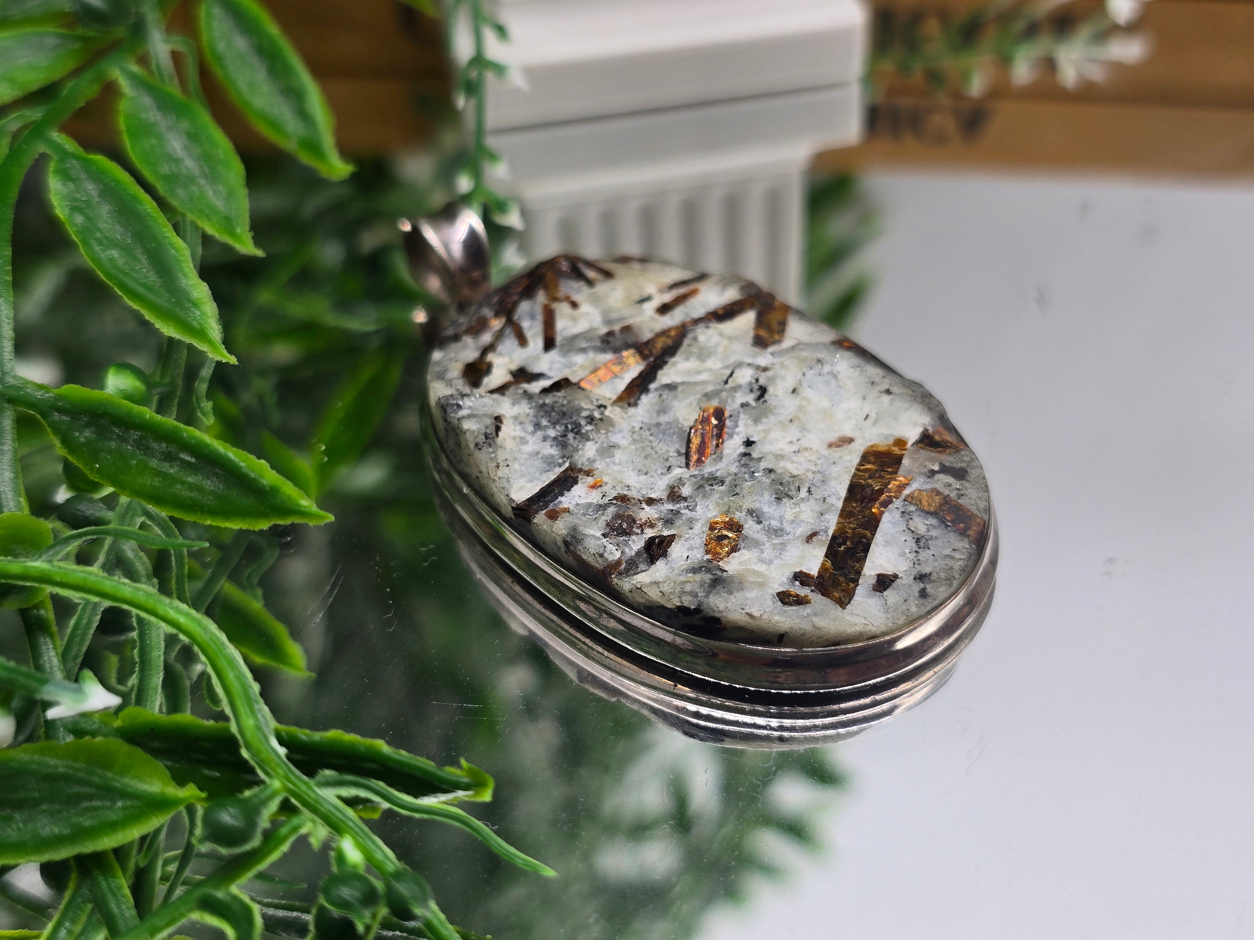 ✨ Astrophyllite Raw 925 Sterling Silver Pendant – Cosmic Awakening & Transformation Crystal Crystal Wellness