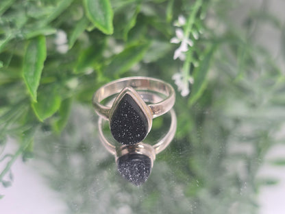 Black Onyx Druzy 925 Silver Ring Size 10 – Strength, Grounding & Protection Crystal Wellness