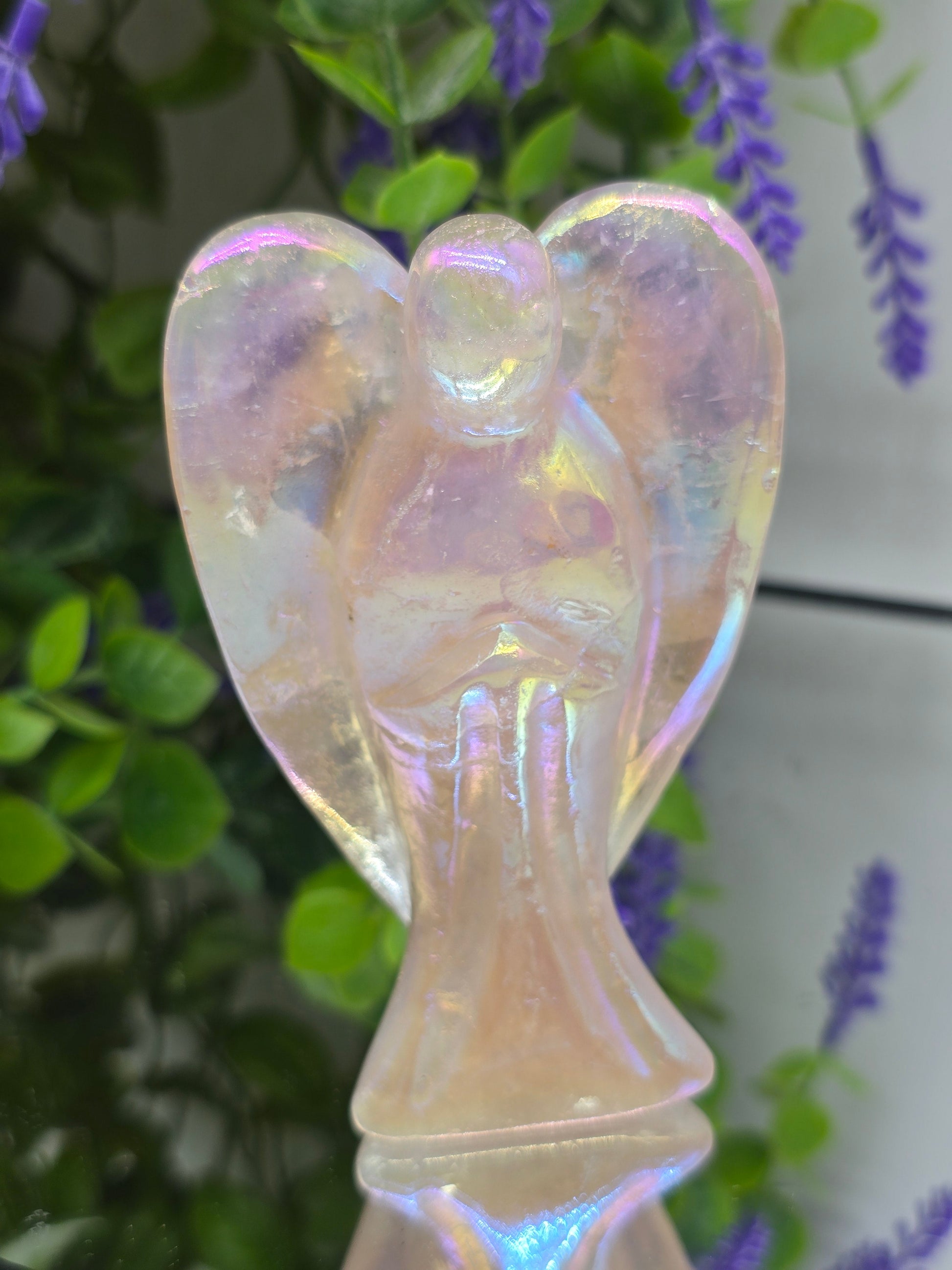Luxury Rose Aura Quartz Angel Carving – Angel of Divine Love, Joy & Spiritual Light Crystal Wellness