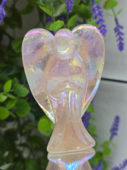 Luxury Rose Aura Quartz Angel Carving – Angel of Divine Love, Joy & Spiritual Light Crystal Wellness