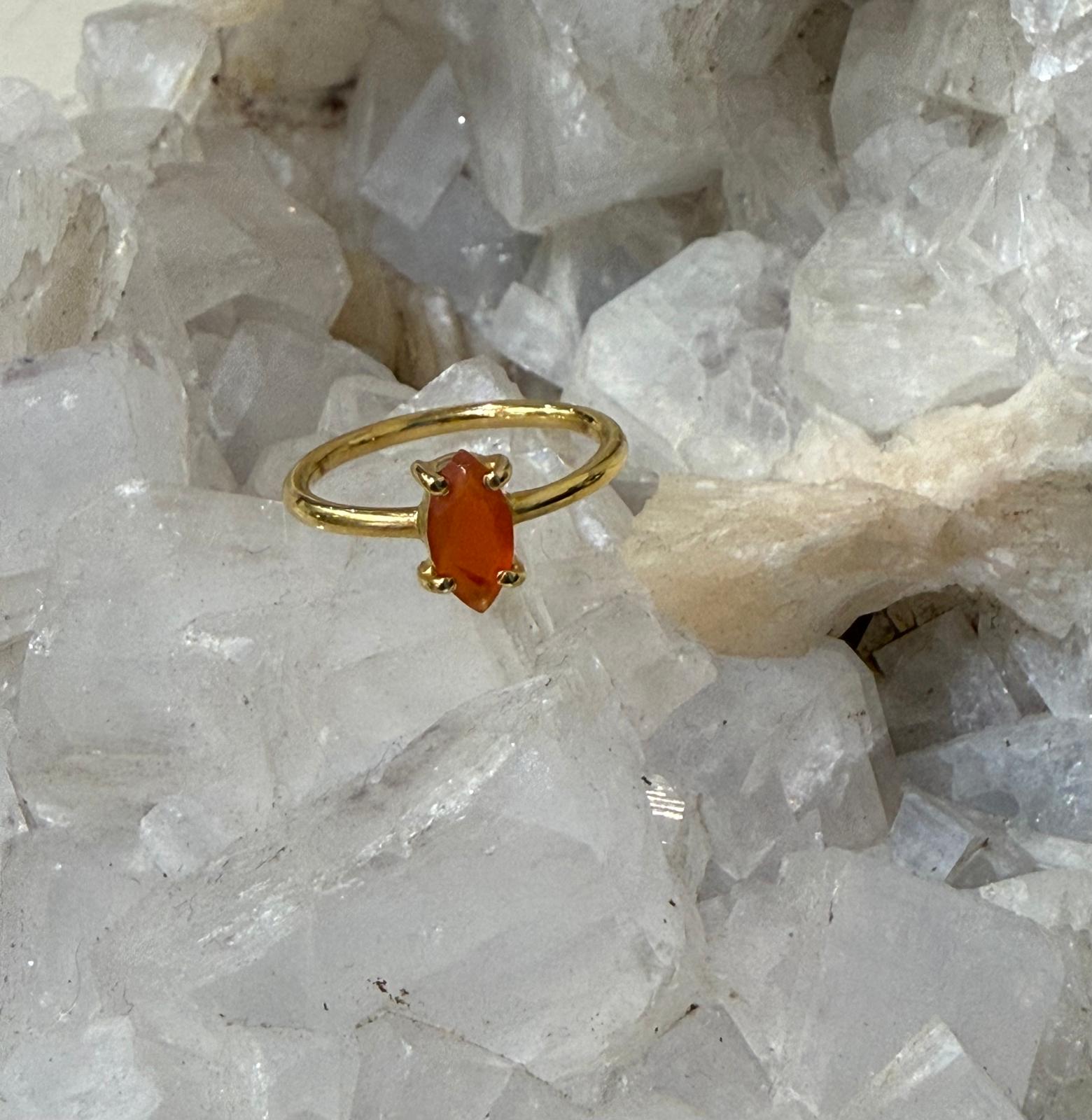 Luxury Carnelian Ring in 18K Gold Vermeil – High-Grade Stone of Confidence, Vitality & Bold Action (Size 4) Crystal Wellness