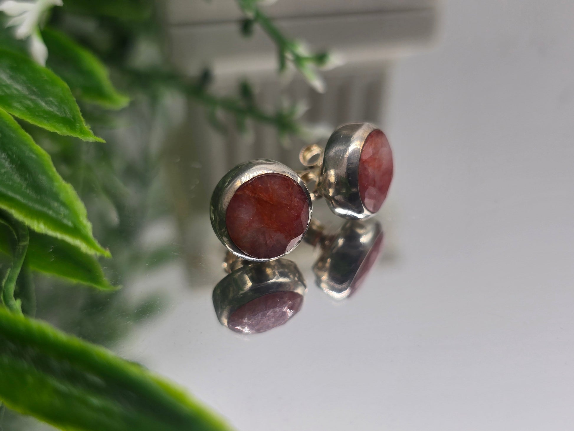 Strawberry Obsidian Round 9x9mm 925 Sterling Silver Studs (Stone of Heart-Centred Joy) Crystal Wellness