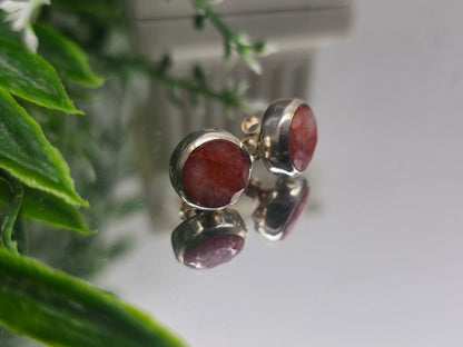 Strawberry Obsidian Round 9x9mm 925 Sterling Silver Studs (Stone of Heart-Centred Joy) Crystal Wellness