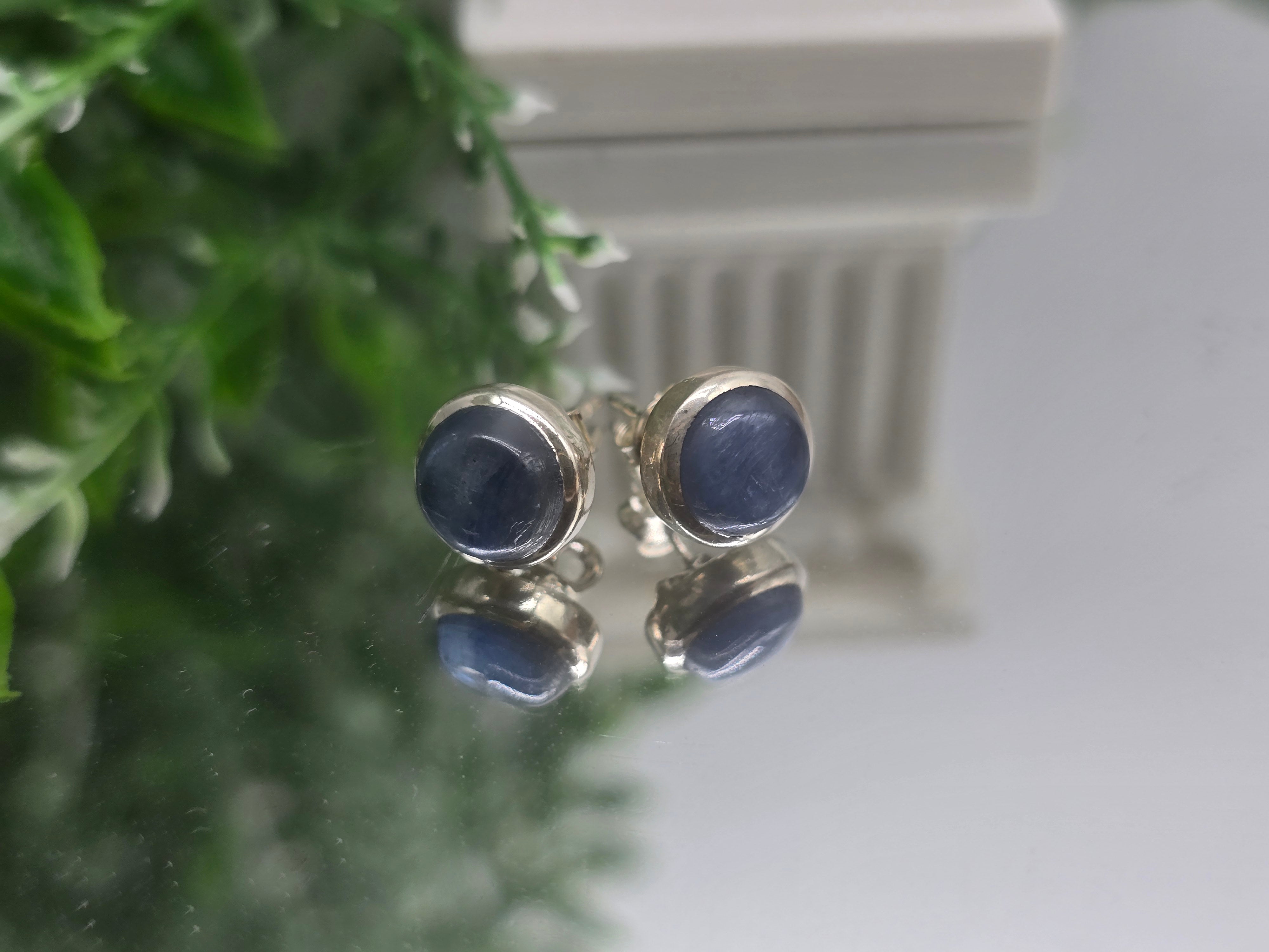 Blue Kyanite Round 925 Sterling Silver Stud Earrings – Alignment • Clarity • High Vibrational Calm (8mm) Crystal Wellness