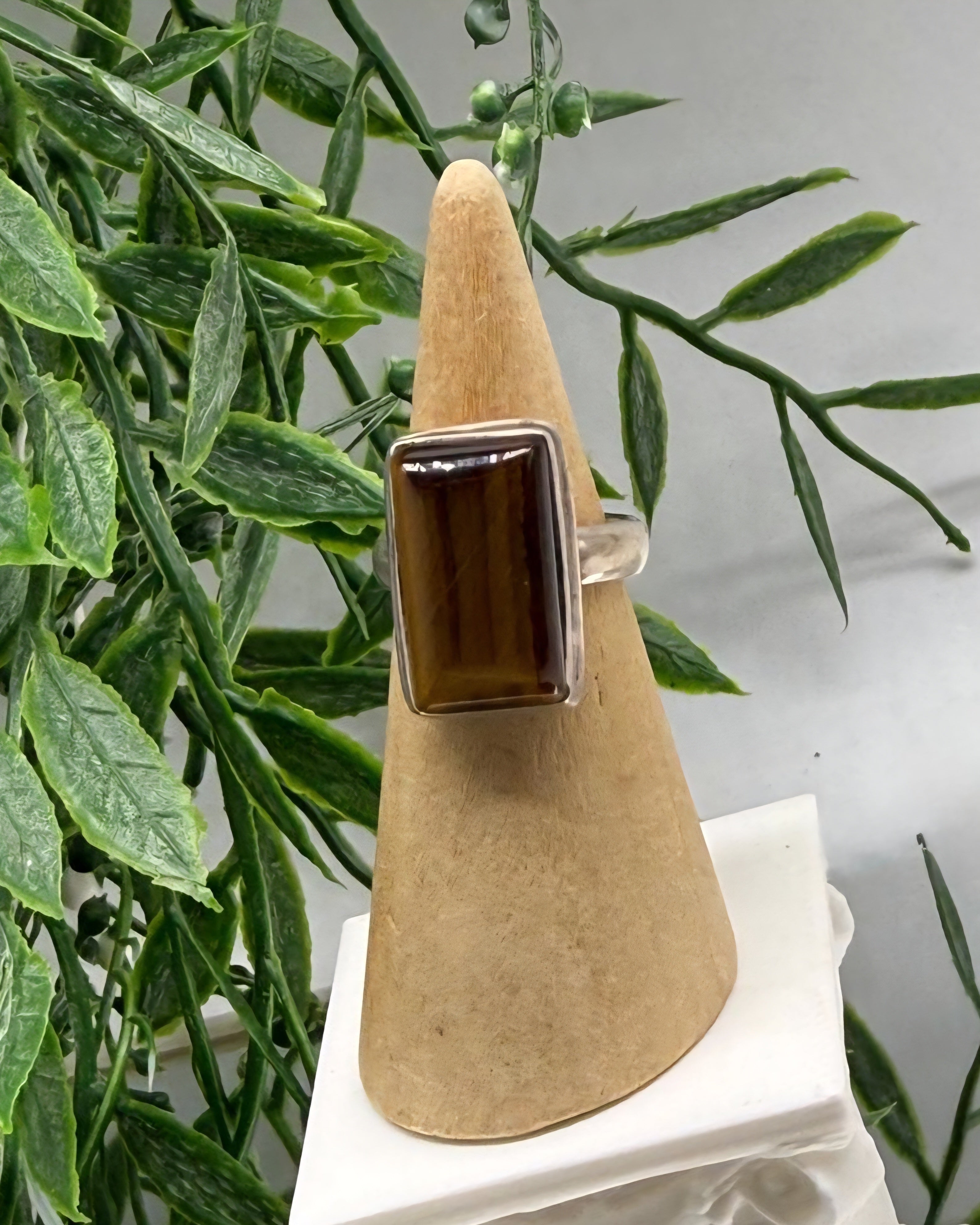 Gold Tiger’s Eye 925 Sterling Silver Ring Size 6 (Stone of Confidence & Protection) Crystal Wellness