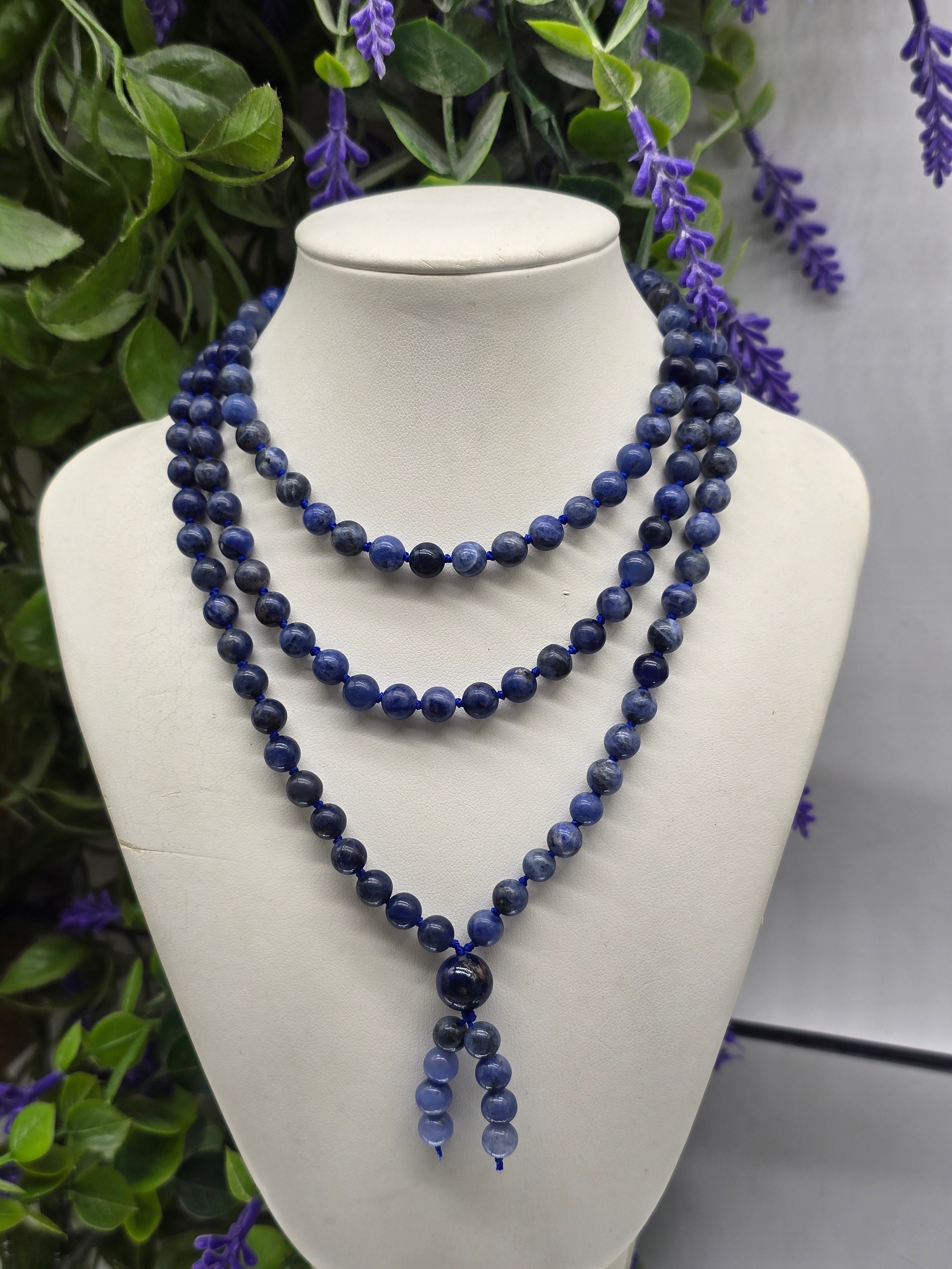 Handcrafted Natural 6mm Knotted Sodalite 108 Mala Beads – Stone of Wisdom, Truth & Spiritual Insight Crystal Wellness