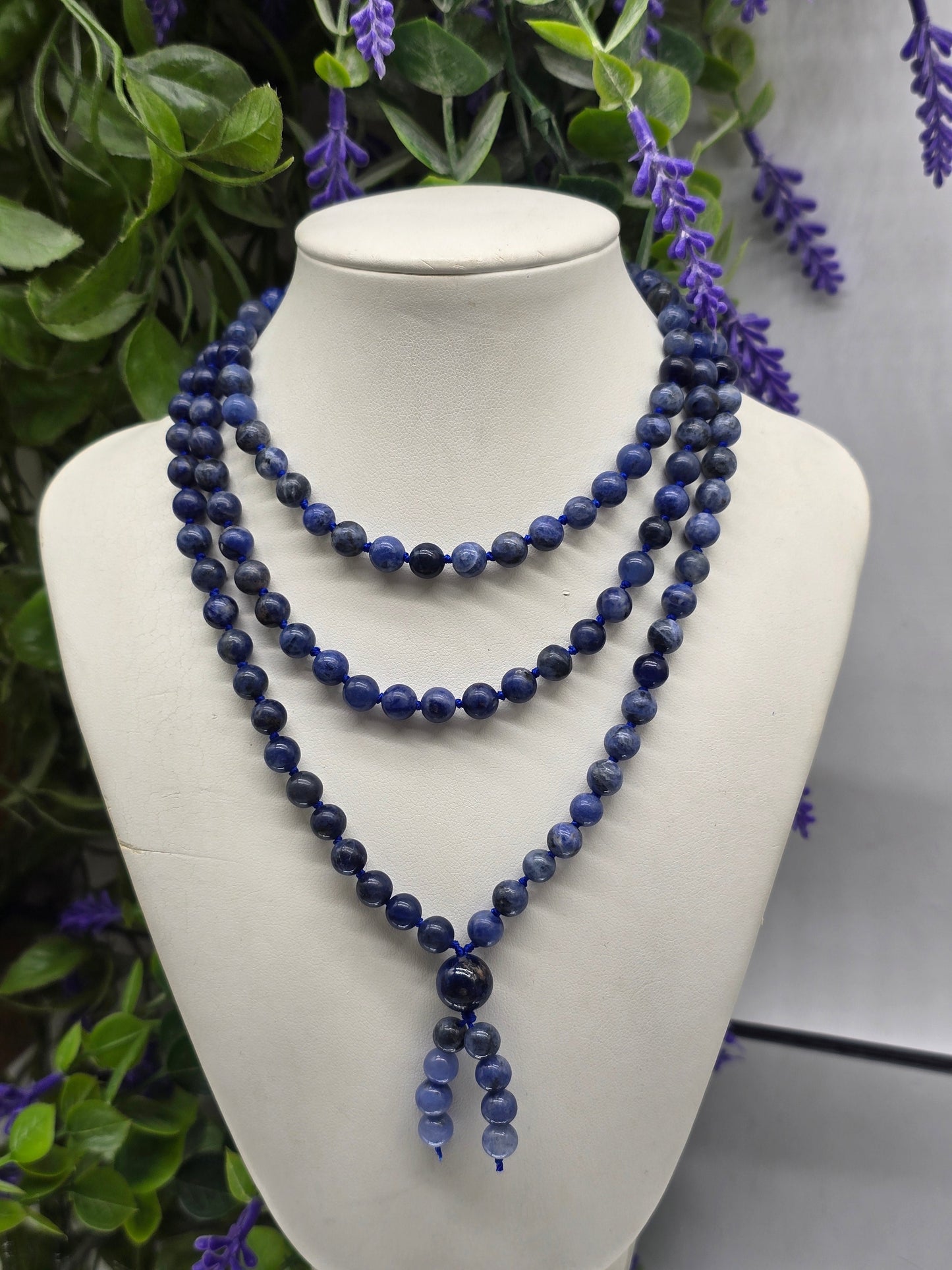 Handcrafted Natural 6mm Knotted Sodalite 108 Mala Beads – Stone of Wisdom, Truth & Spiritual Insight Crystal Wellness