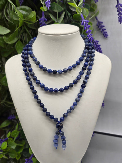 Handcrafted Natural 6mm Knotted Sodalite 108 Mala Beads – Stone of Wisdom, Truth & Spiritual Insight Crystal Wellness