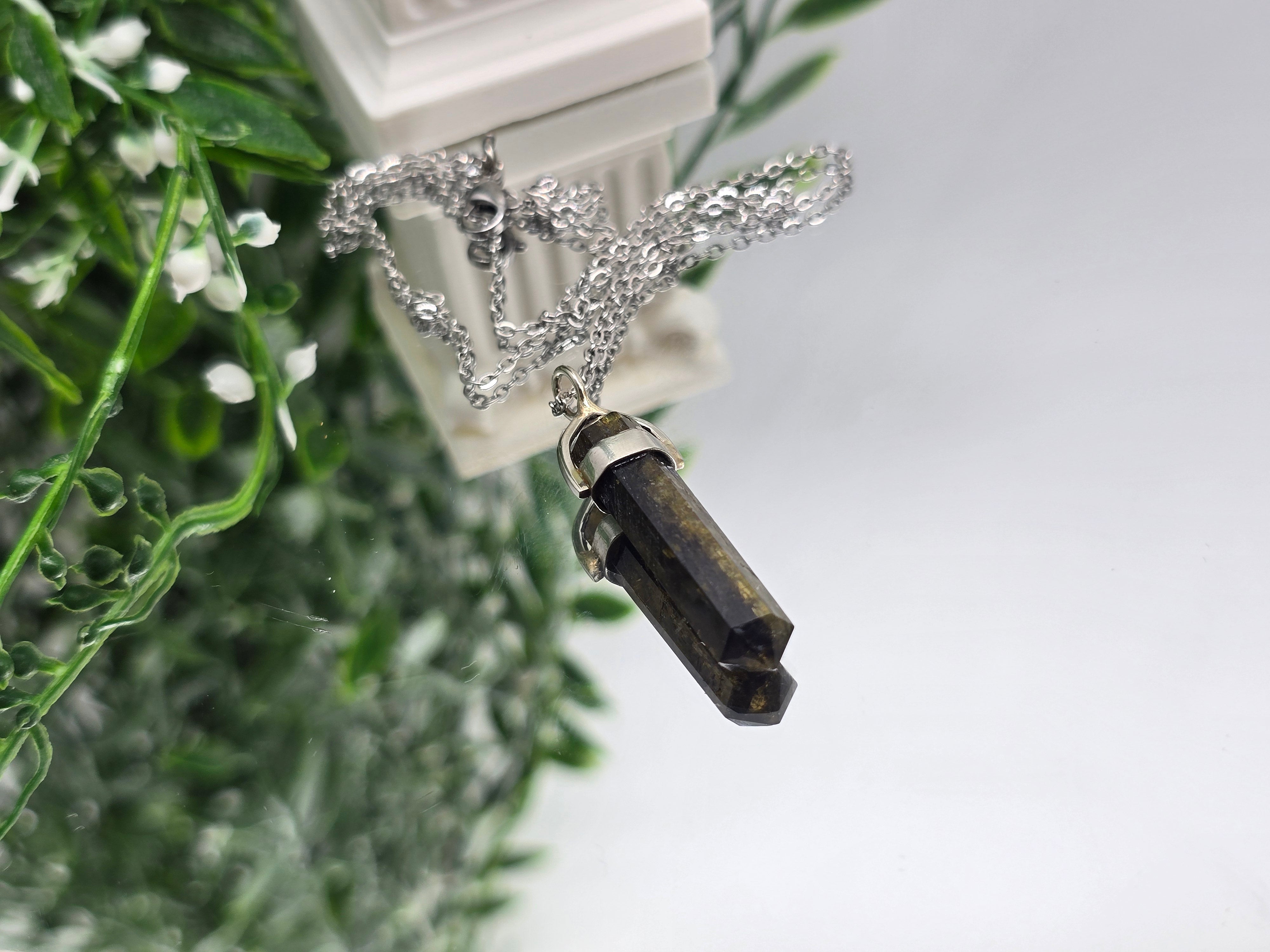 Natural Epidote Double Terminated 925 Sterling Silver Pendant (Stone of Amplified Strength) Crystal Wellness