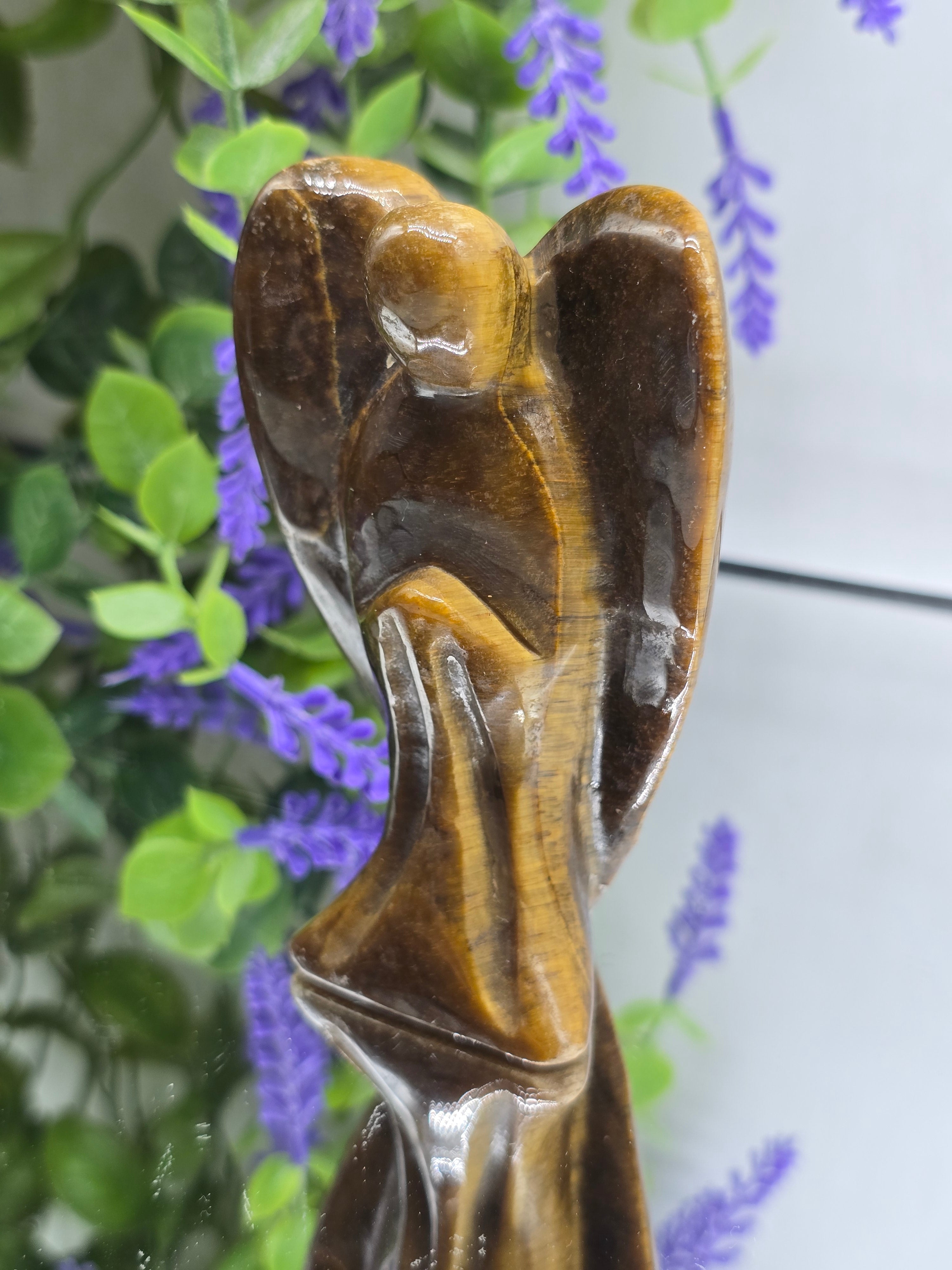 Luxury Gold Tiger's Eye Angel Carving – Guardian of Courage, Protection & Prosperity Crystal Wellness