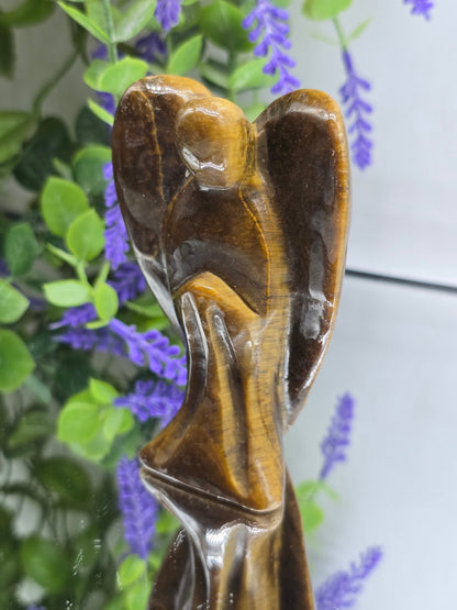 Luxury Gold Tiger's Eye Angel Carving – Guardian of Courage, Protection & Prosperity Crystal Wellness