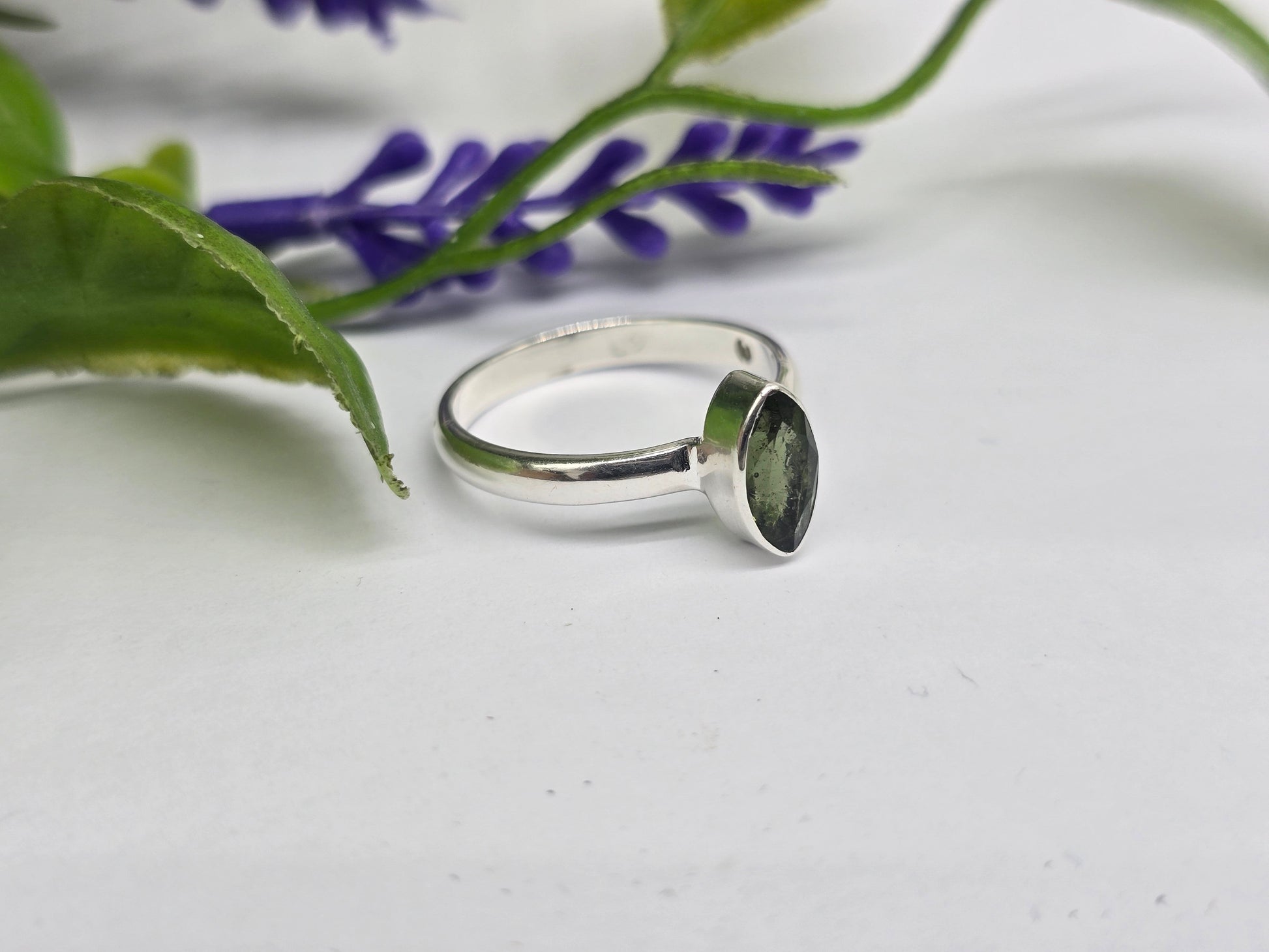 Moldavite Faceted 925 Sterling Silver Ring Size 9 Crystal Wellness
