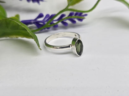 Moldavite Faceted 925 Sterling Silver Ring Size 9 Crystal Wellness