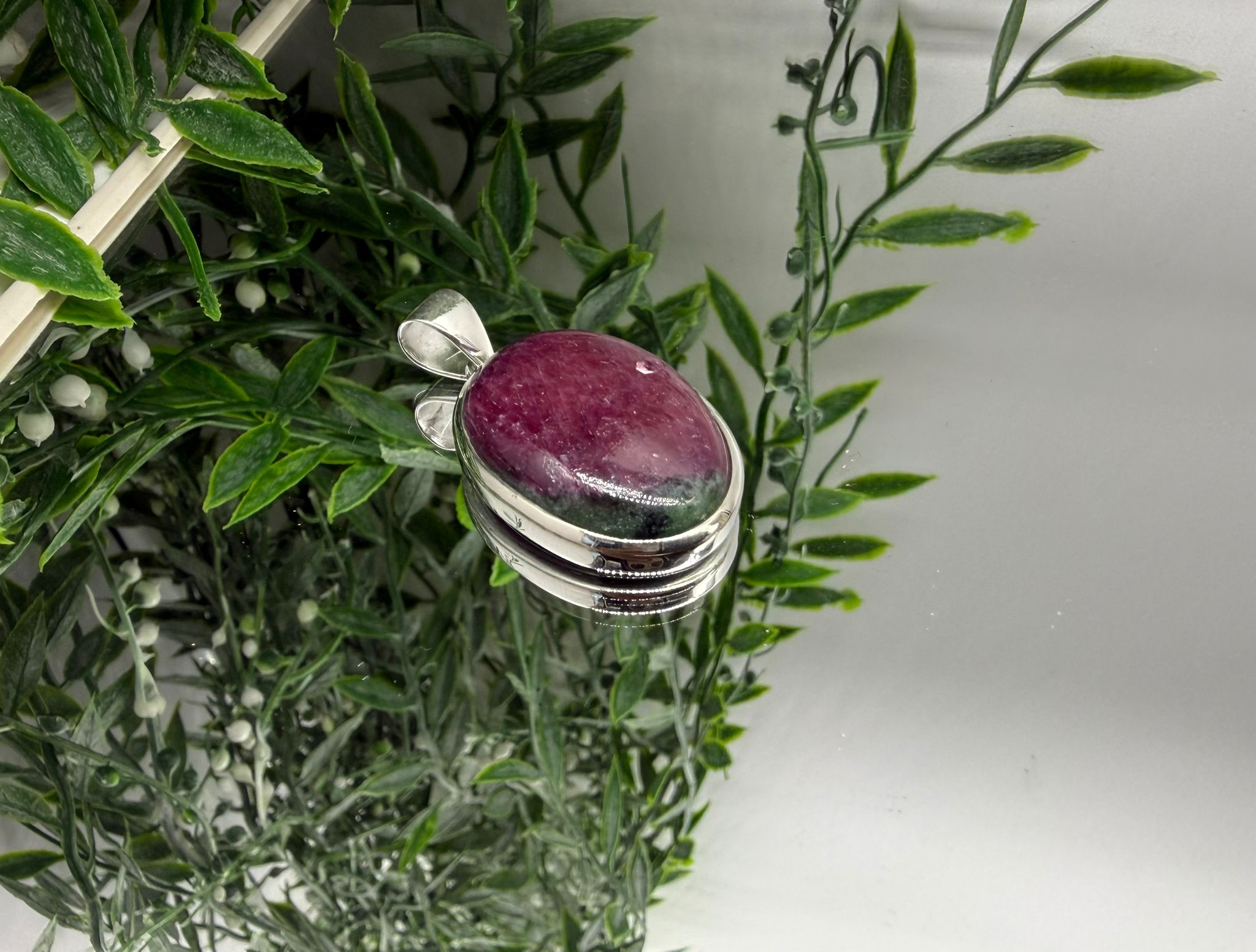 Ruby Zoisite 925 Sterling Silver Pendant Crystal Wellness
