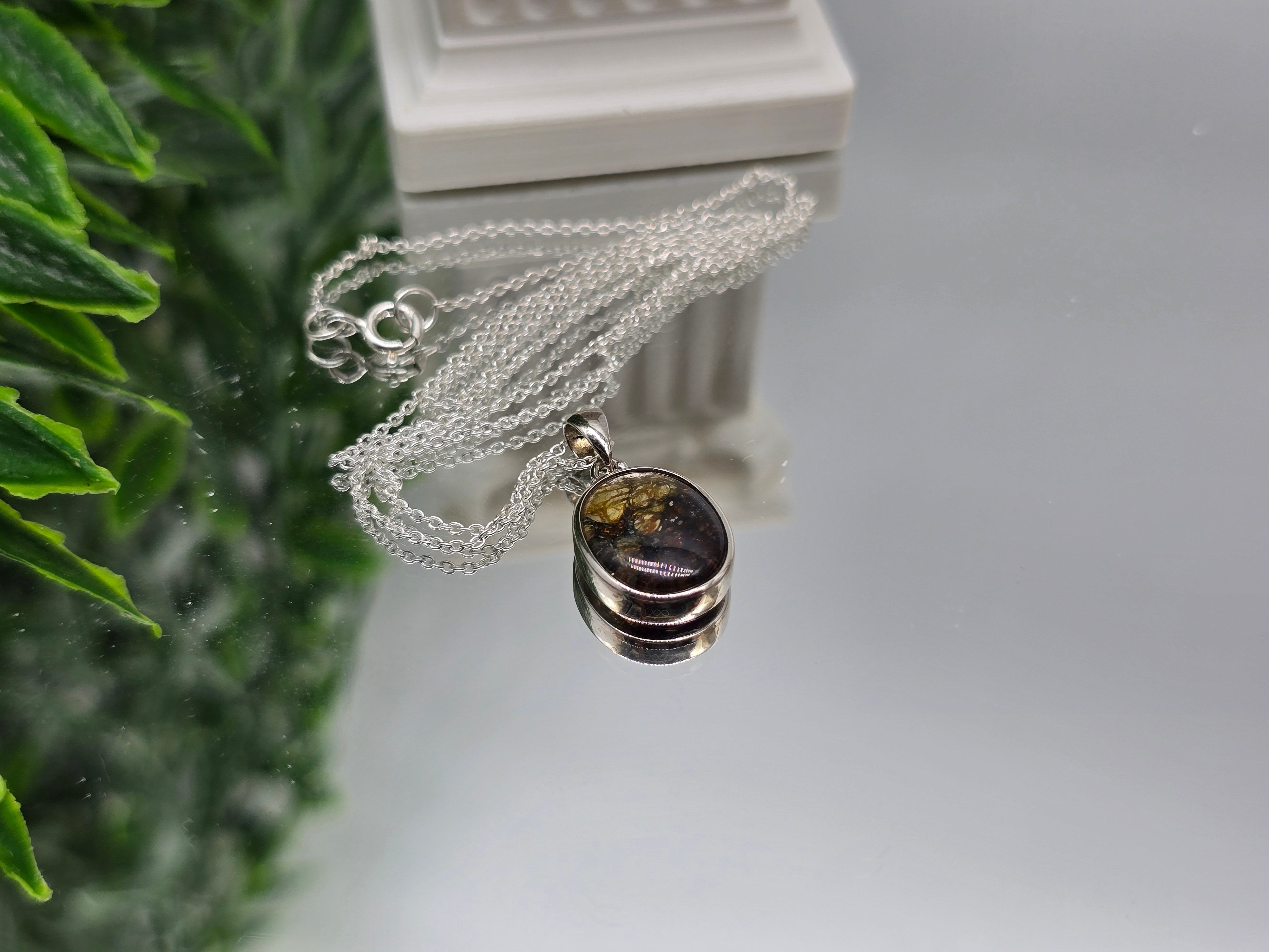 Pallasite Meteorite 925 Sterling Silver Pendant 14x12mm (Stone of Cosmic Rebirth & Celestial Alignment) Crystal Wellness