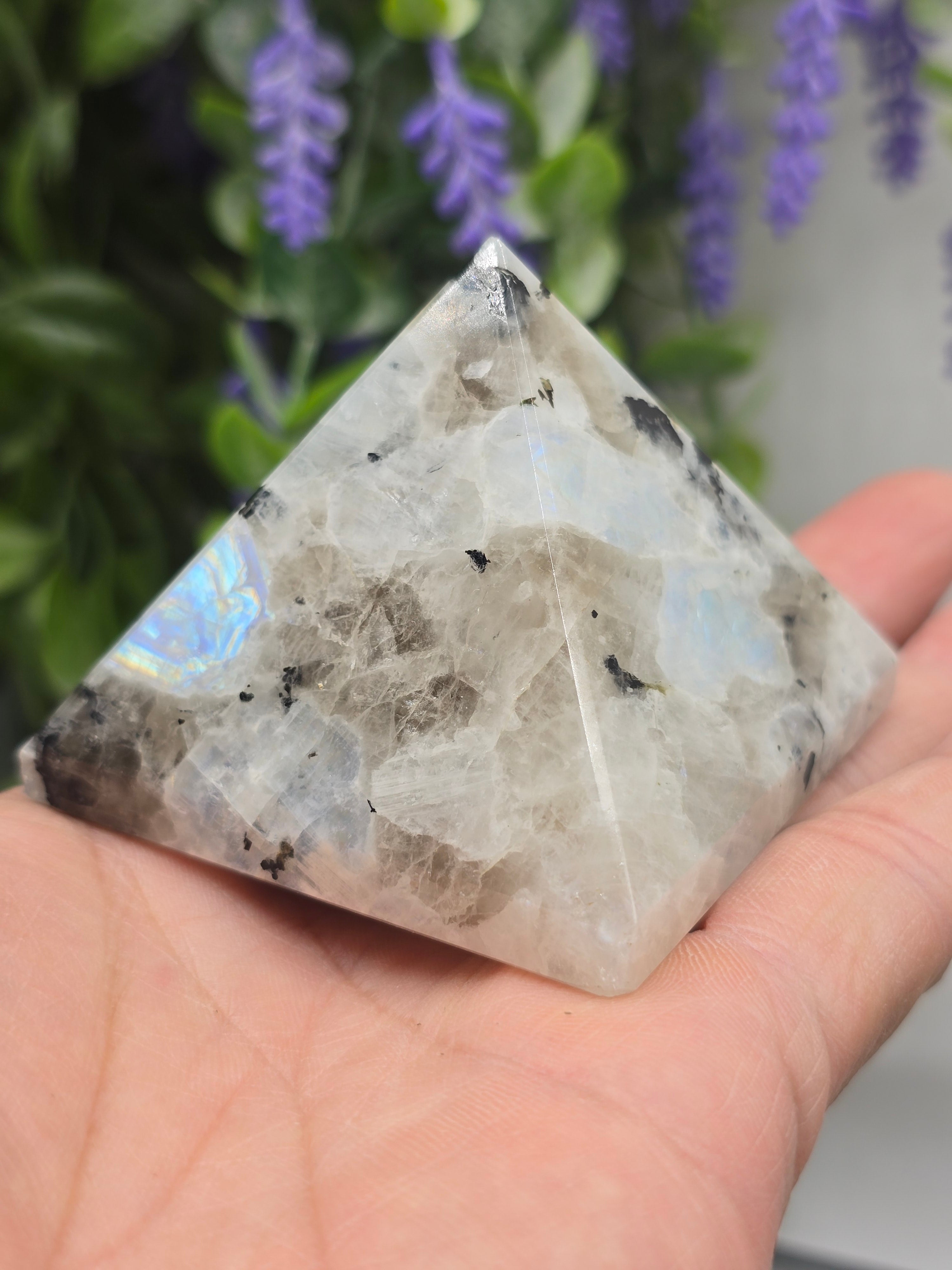 Natural Rainbow Moonstone Pyramid – Intuition, Feminine Energy & New Beginnings Crystal Wellness