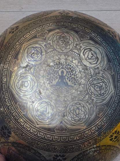 Extra Large Singing Bowl With Buddha Foot And Om Symbol Design Handcrafted With AAA Thick Material And High Quality 45cm, 17inch Crystal Wellness