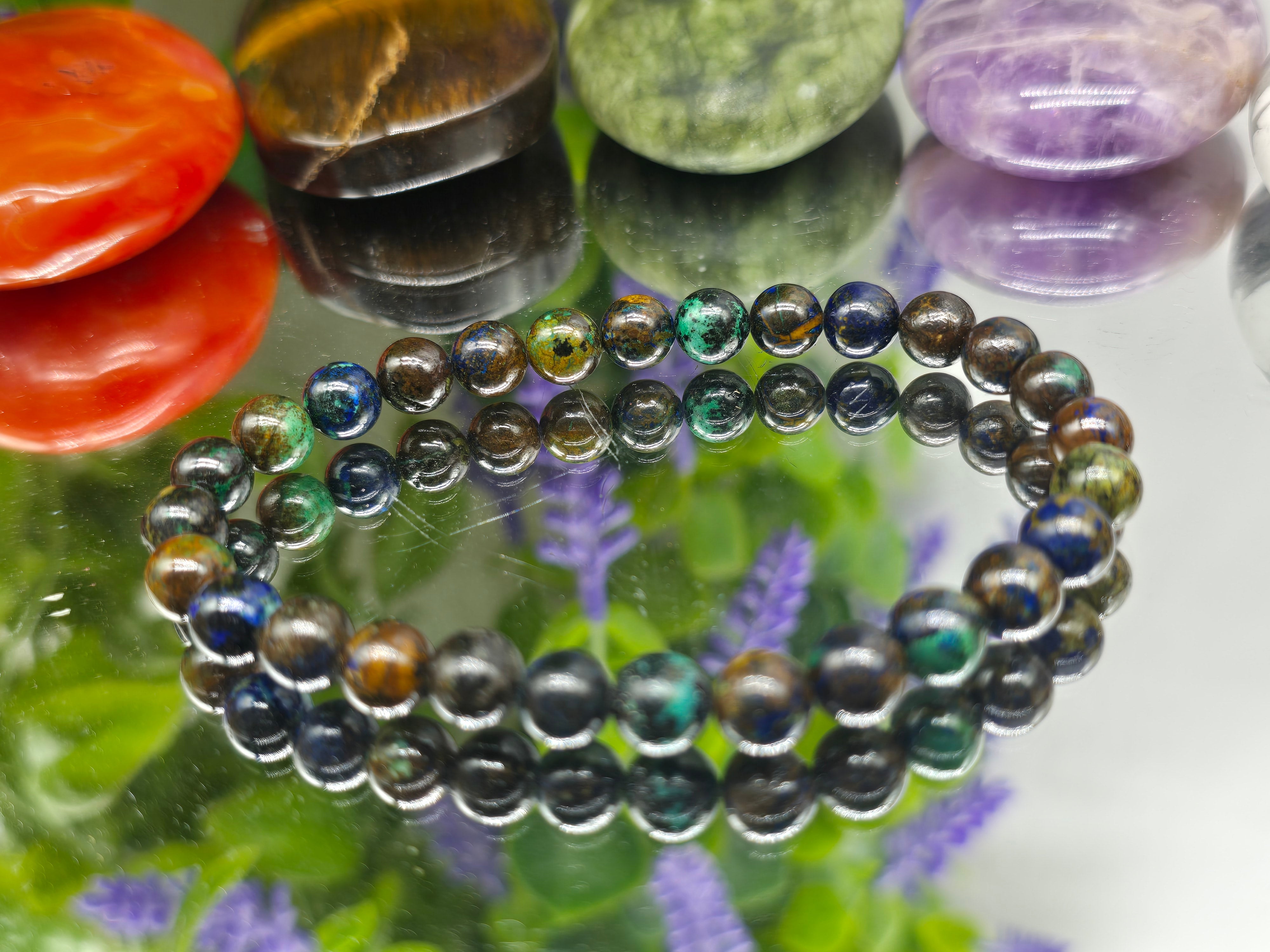 Azurite Malachite 6mm Healing Bracelet – Intuition, Emotional Healing & Mental Clarity Crystal Wellness