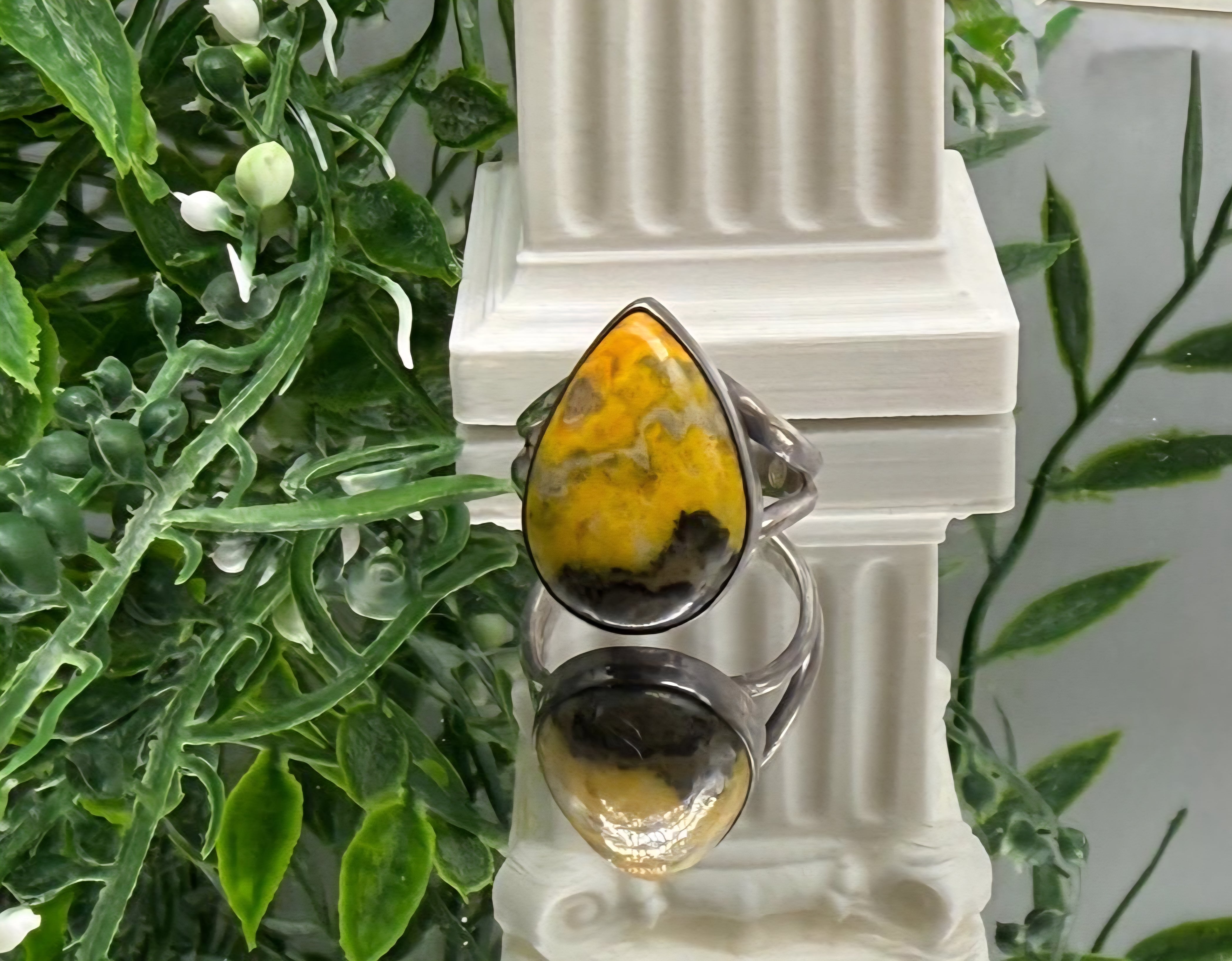 Bumblebee Jasper 925 Sterling Silver Ring Size 8 (Stone of Joy & Personal Power) Crystal Wellness