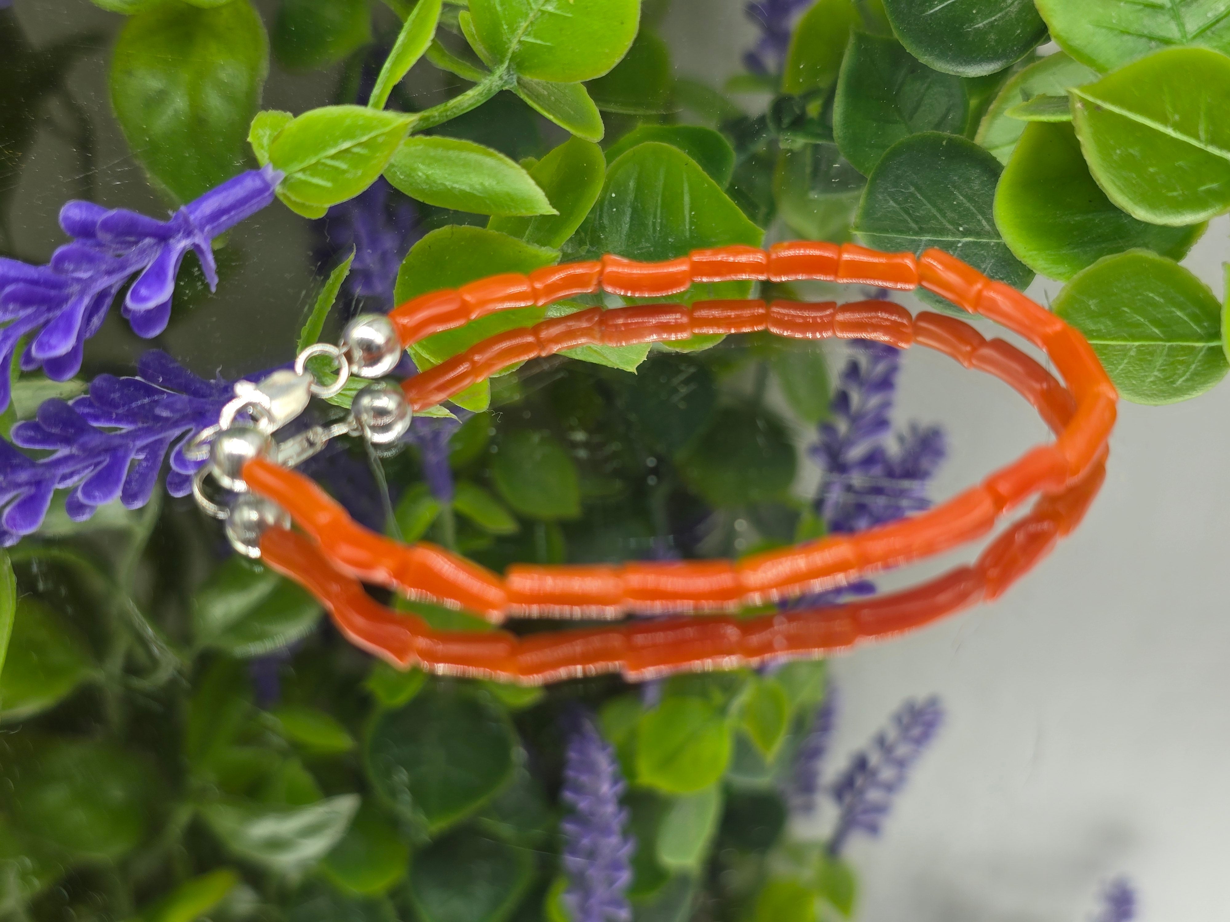 Genuine Mediterranean Red Coral Barrel 3mm Beads 925 Silver Bracelet – Stone of Vitality, Protection & Courage Crystal Wellness