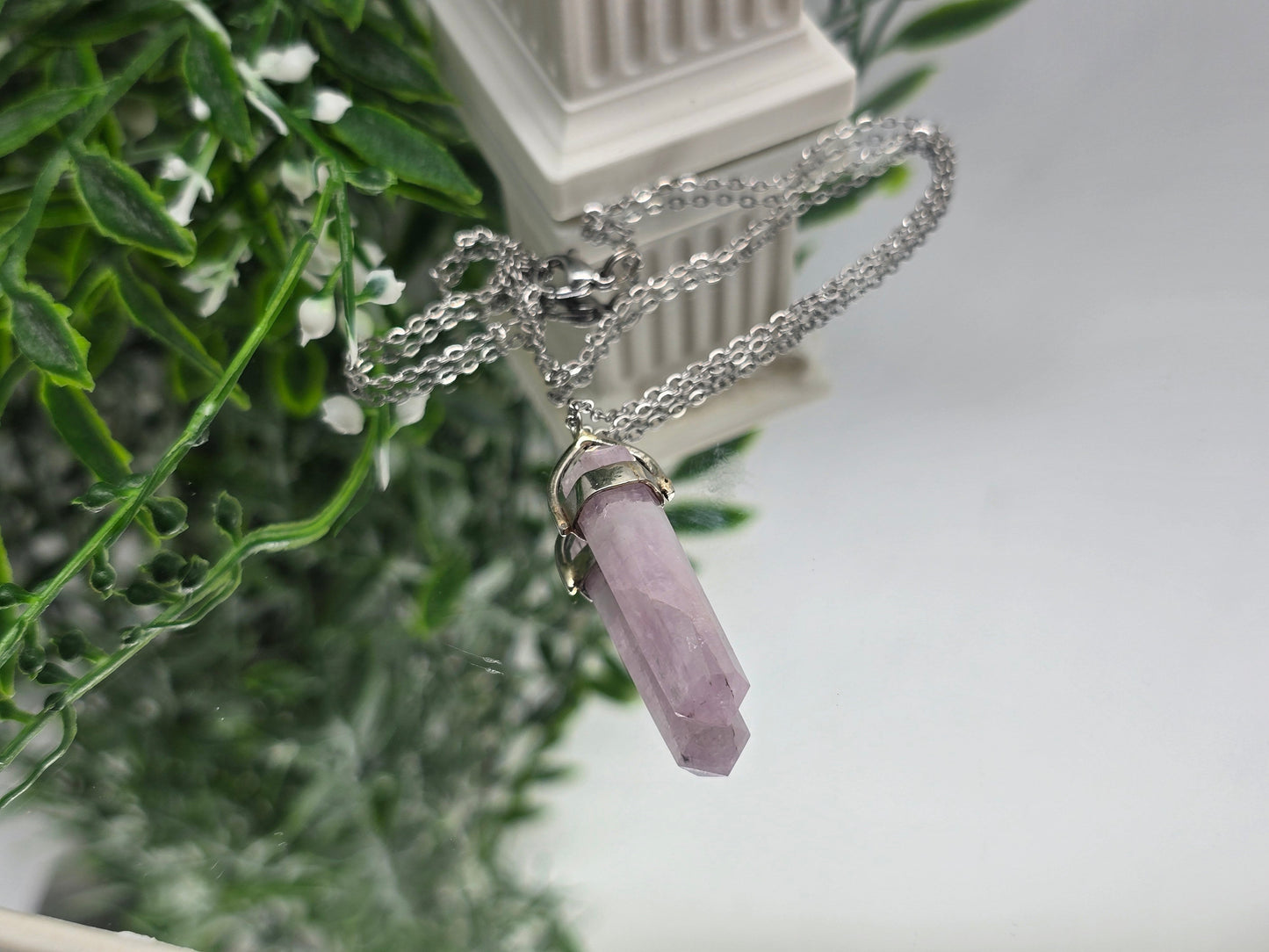 Kunzite Double Terminated 925 Sterling Silver Pendant (Stone of Divine Love) Crystal Wellness