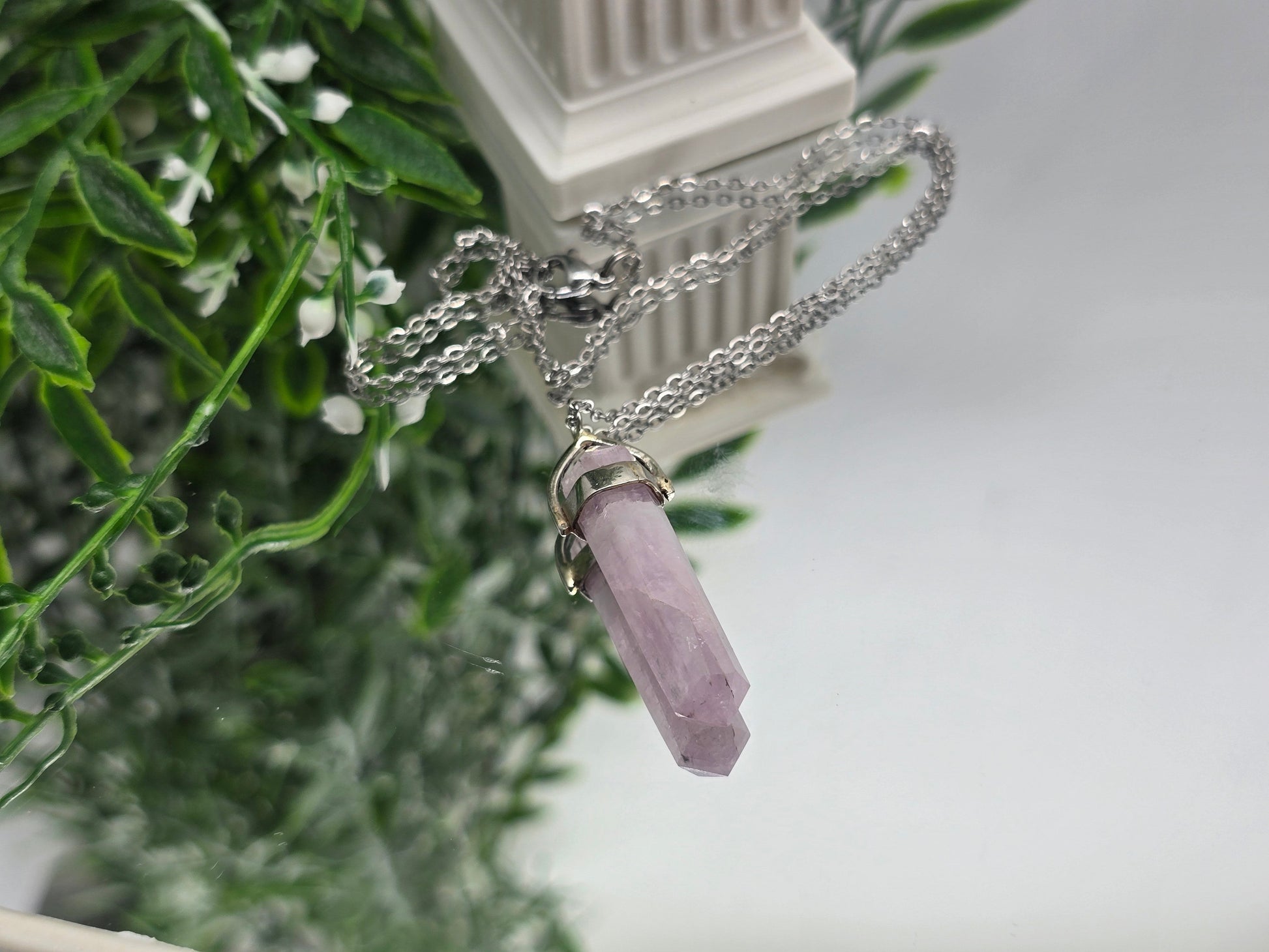 Kunzite Double Terminated 925 Sterling Silver Pendant (Stone of Divine Love) Crystal Wellness