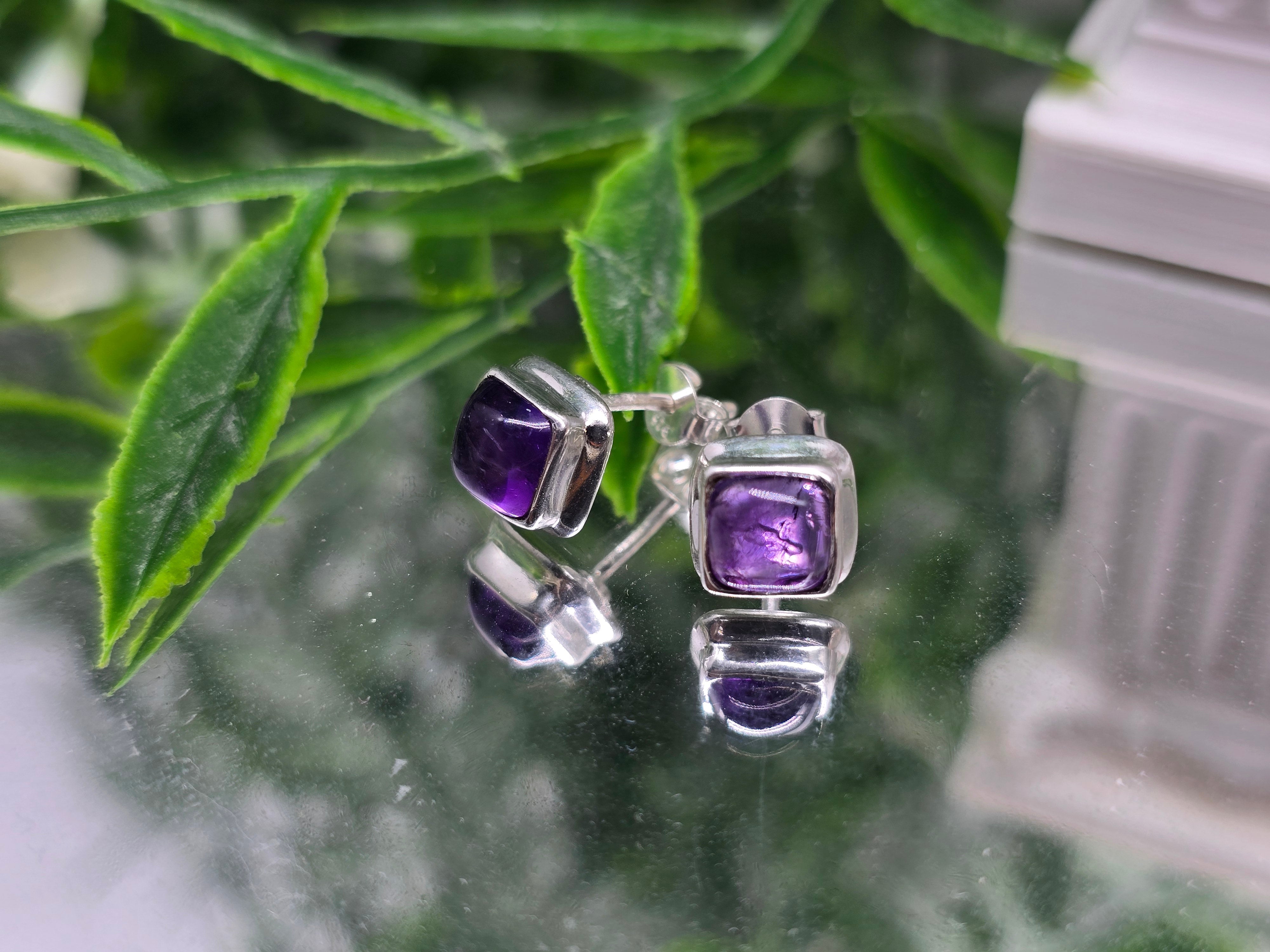 Amethyst 925 Sterling Silver Stud Earrings – Stone Of Calm & Clarity Crystal Wellness