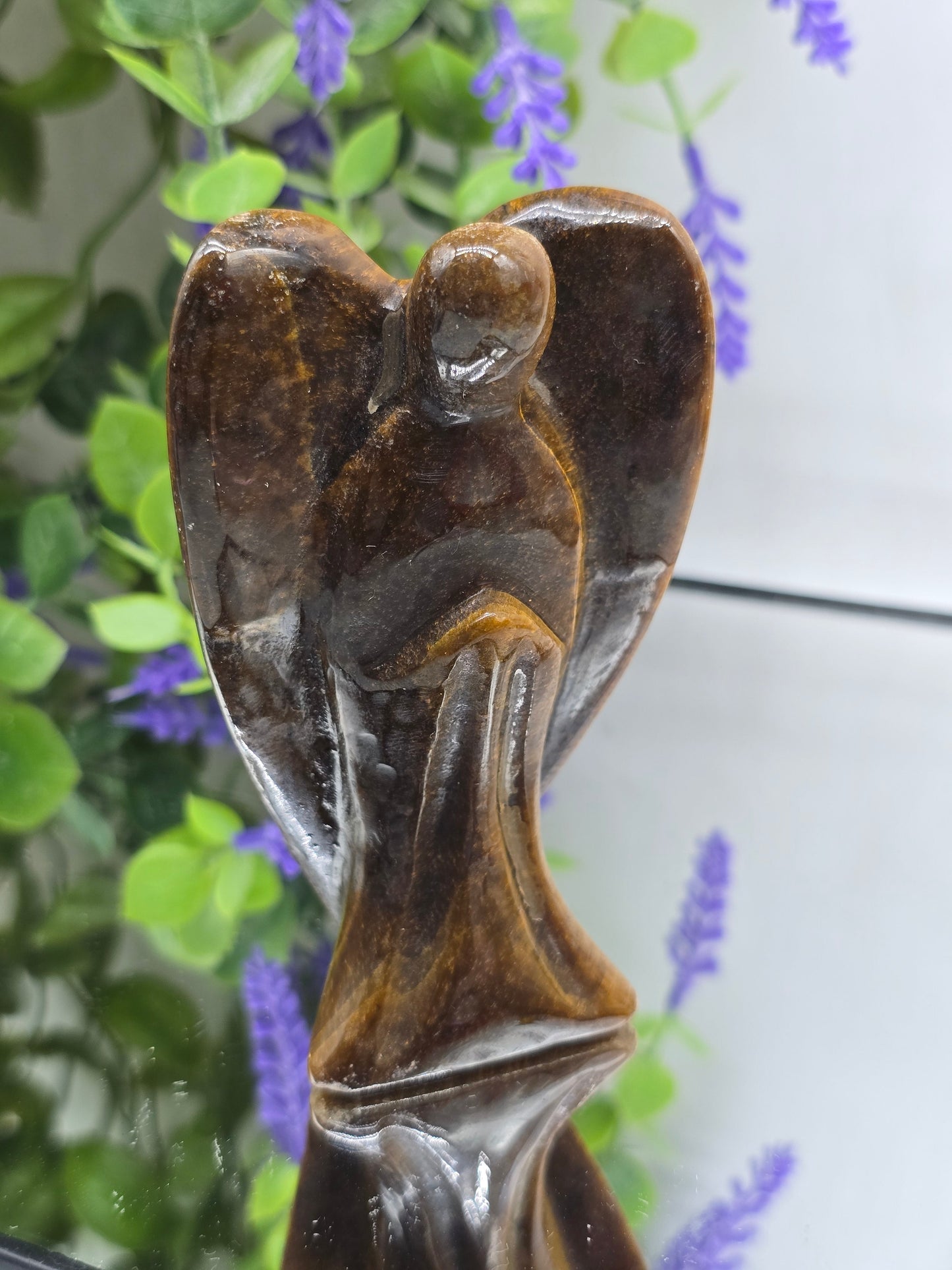 Luxury Gold Tiger's Eye Angel Carving – Guardian of Courage, Protection & Prosperity Crystal Wellness
