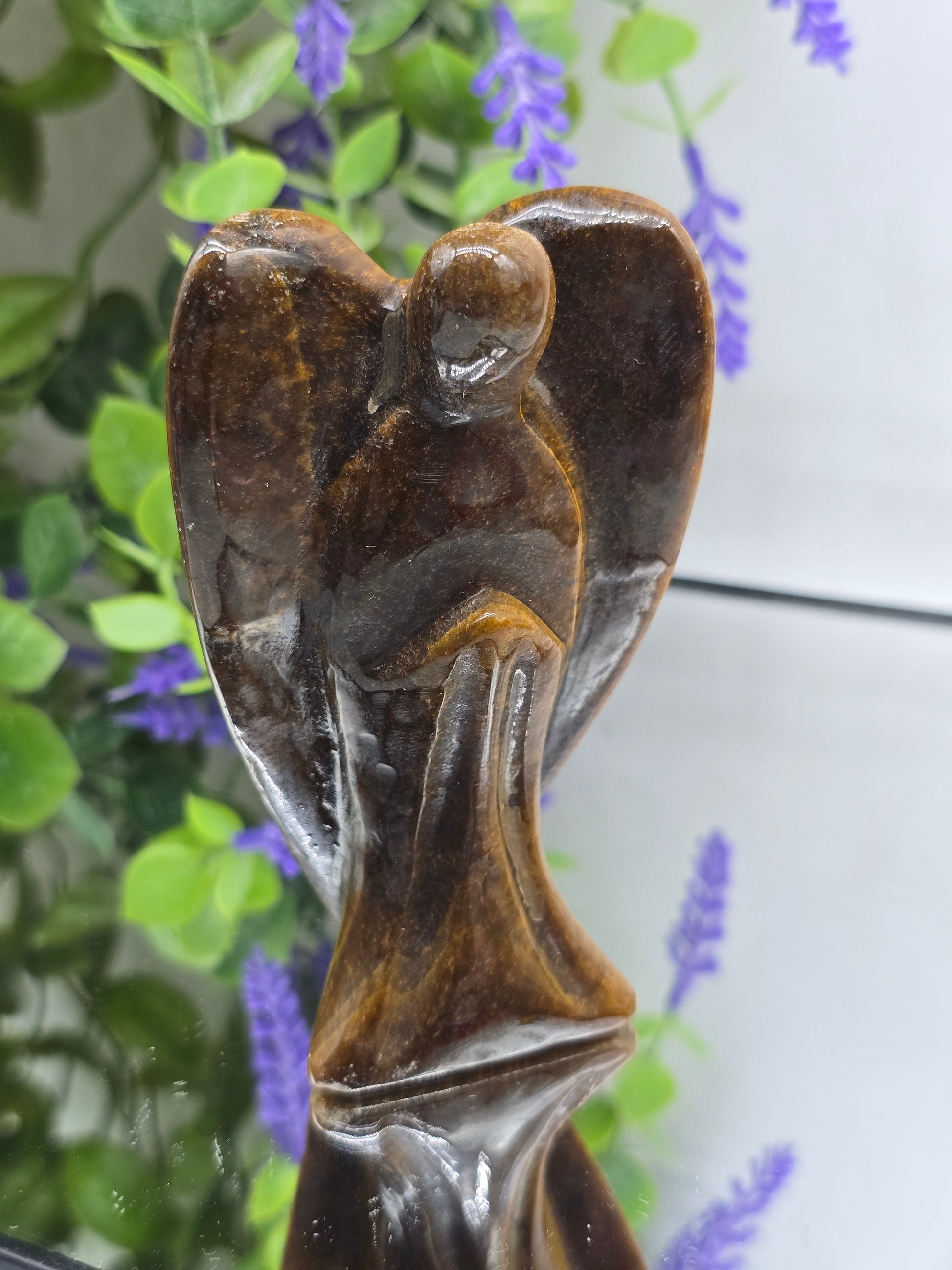 Luxury Gold Tiger's Eye Angel Carving – Guardian of Courage, Protection & Prosperity Crystal Wellness