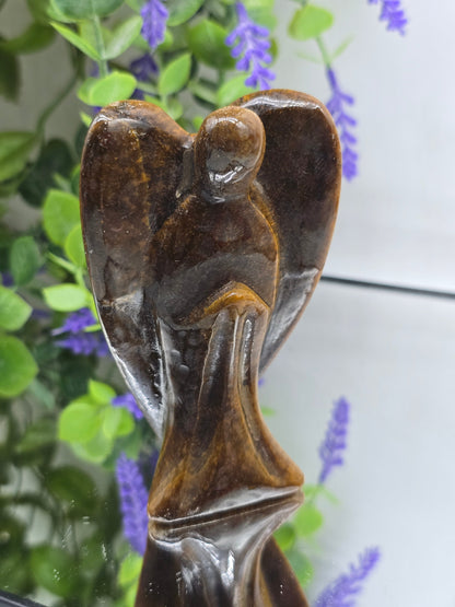 Luxury Gold Tiger's Eye Angel Carving – Guardian of Courage, Protection & Prosperity Crystal Wellness