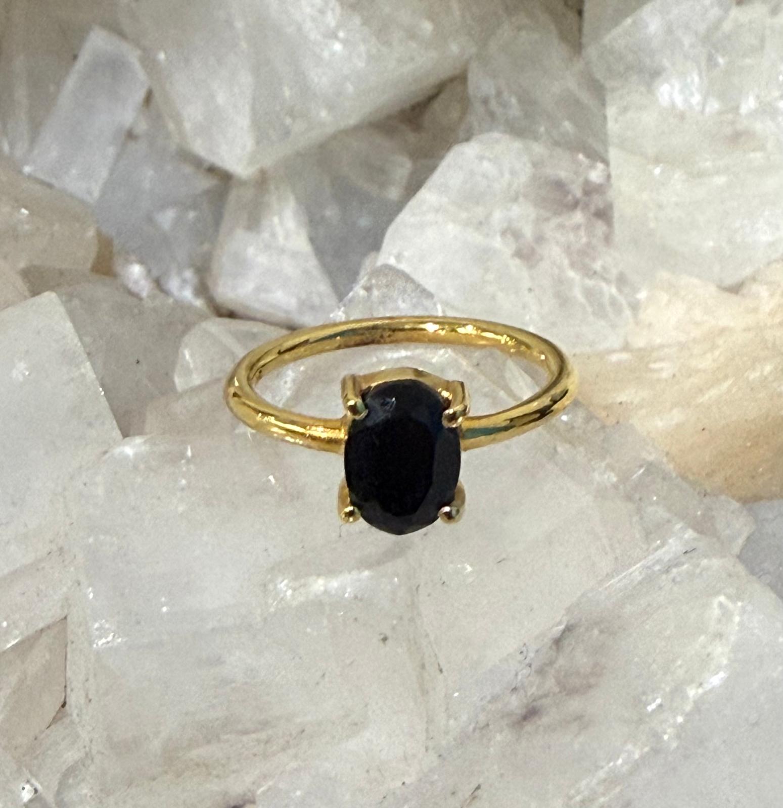 Luxury Black Onyx 18ct Gold Vermeil Ring – Protection, Grounding & Inner Strength (Size 3) Crystal Wellness