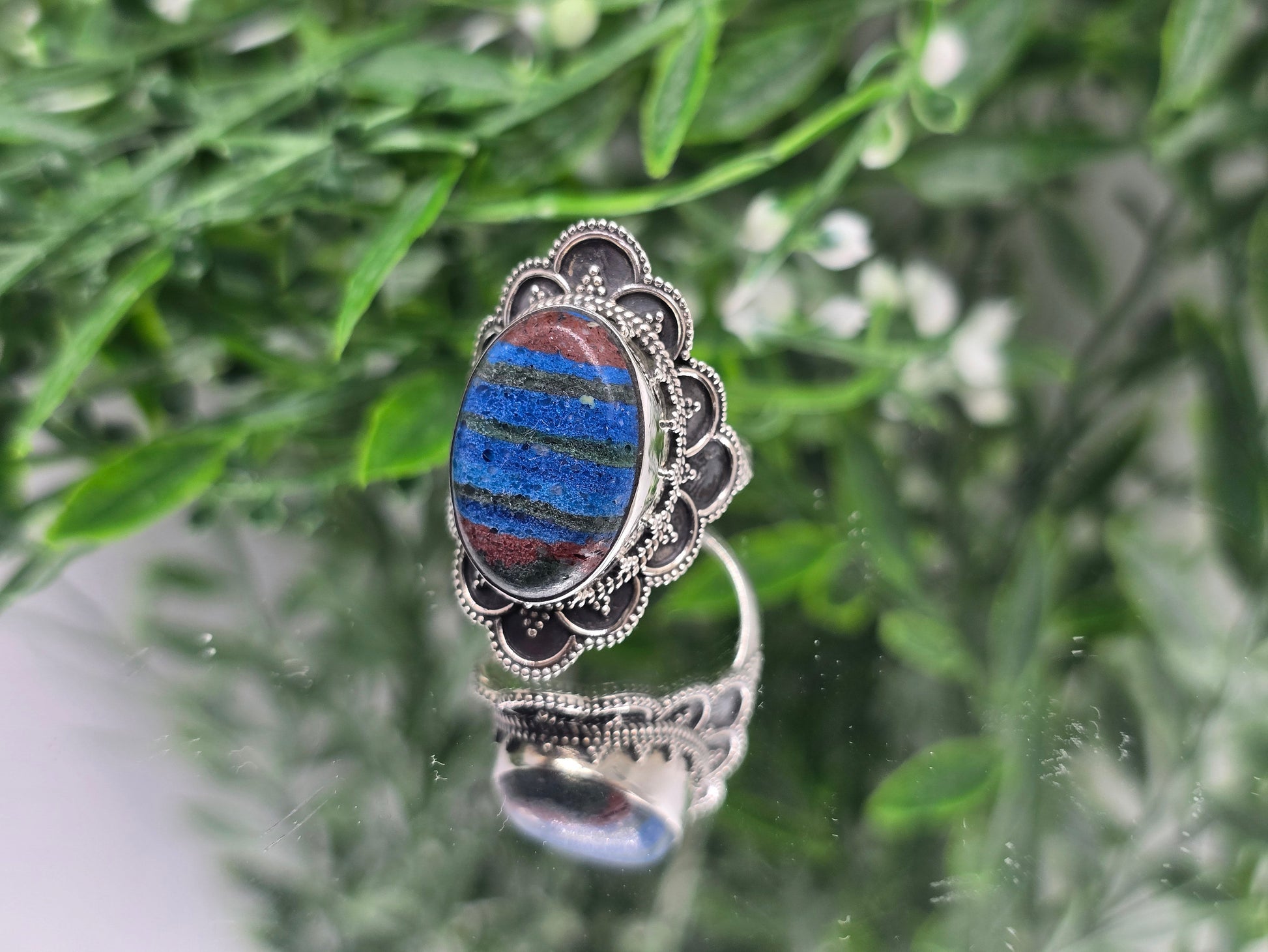 Rainbow Calsilica 925 Sterling Silver Ring (Size 9) – Stone of Joy, Creativity & Emotional Harmony Crystal Wellness