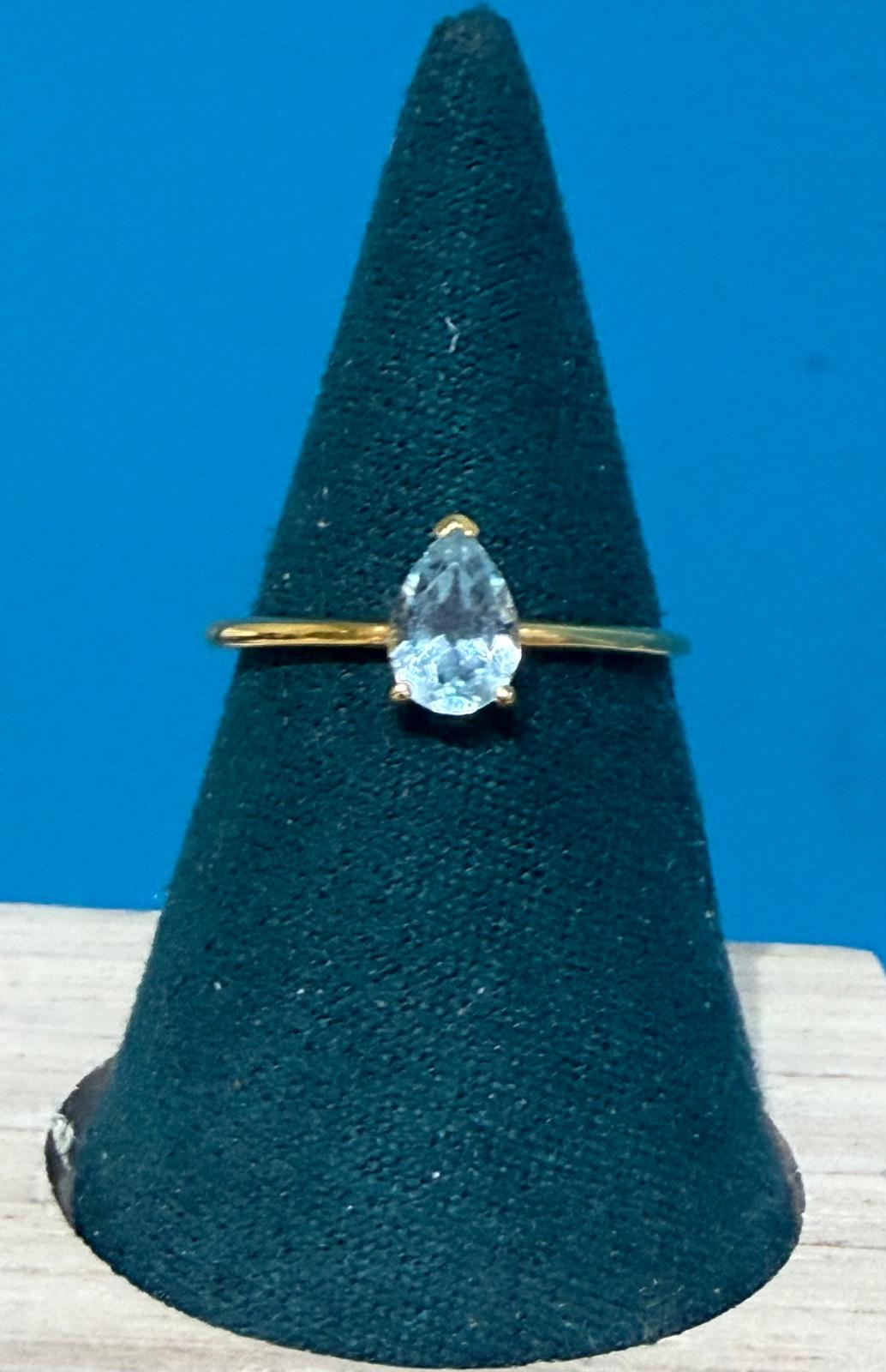 Blue Topaz Teardrop 18ct Gold Vermeil Ring Size 8 (Stone of Clarity & Peaceful Communication) Crystal Wellness