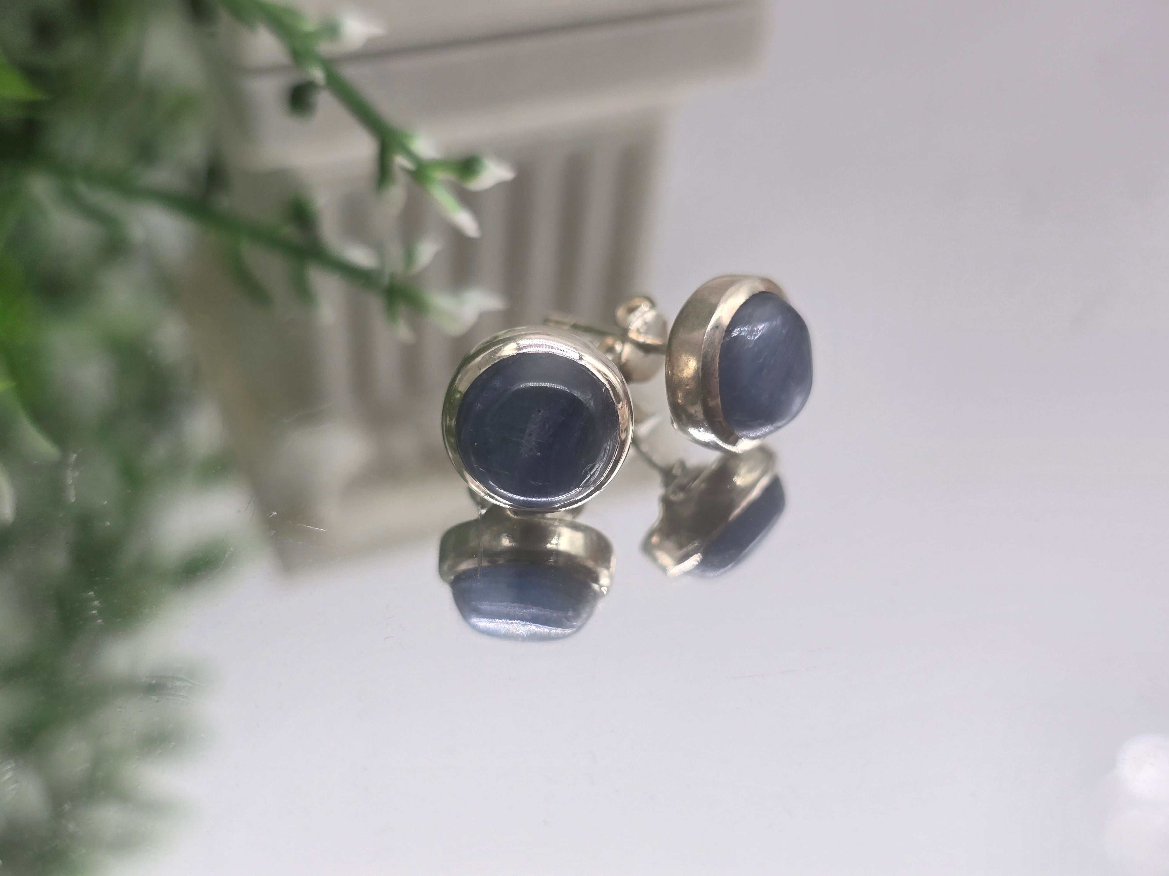Blue Kyanite Round 925 Sterling Silver Stud Earrings – Alignment • Clarity • High Vibrational Calm (8mm) Crystal Wellness
